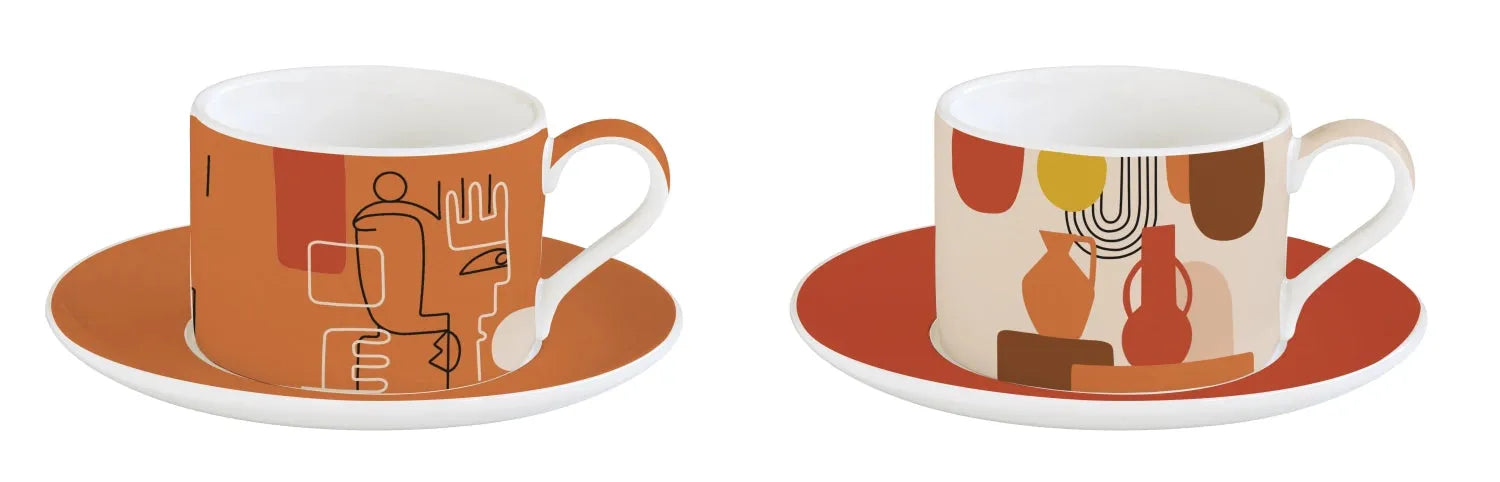 Elegantes 2er Set Porzellan-Kaffeetassen in Terracotta, langlebig, isolierend, spülmaschinen- und mikrowellengeeignet. Perfektes Geschenk!