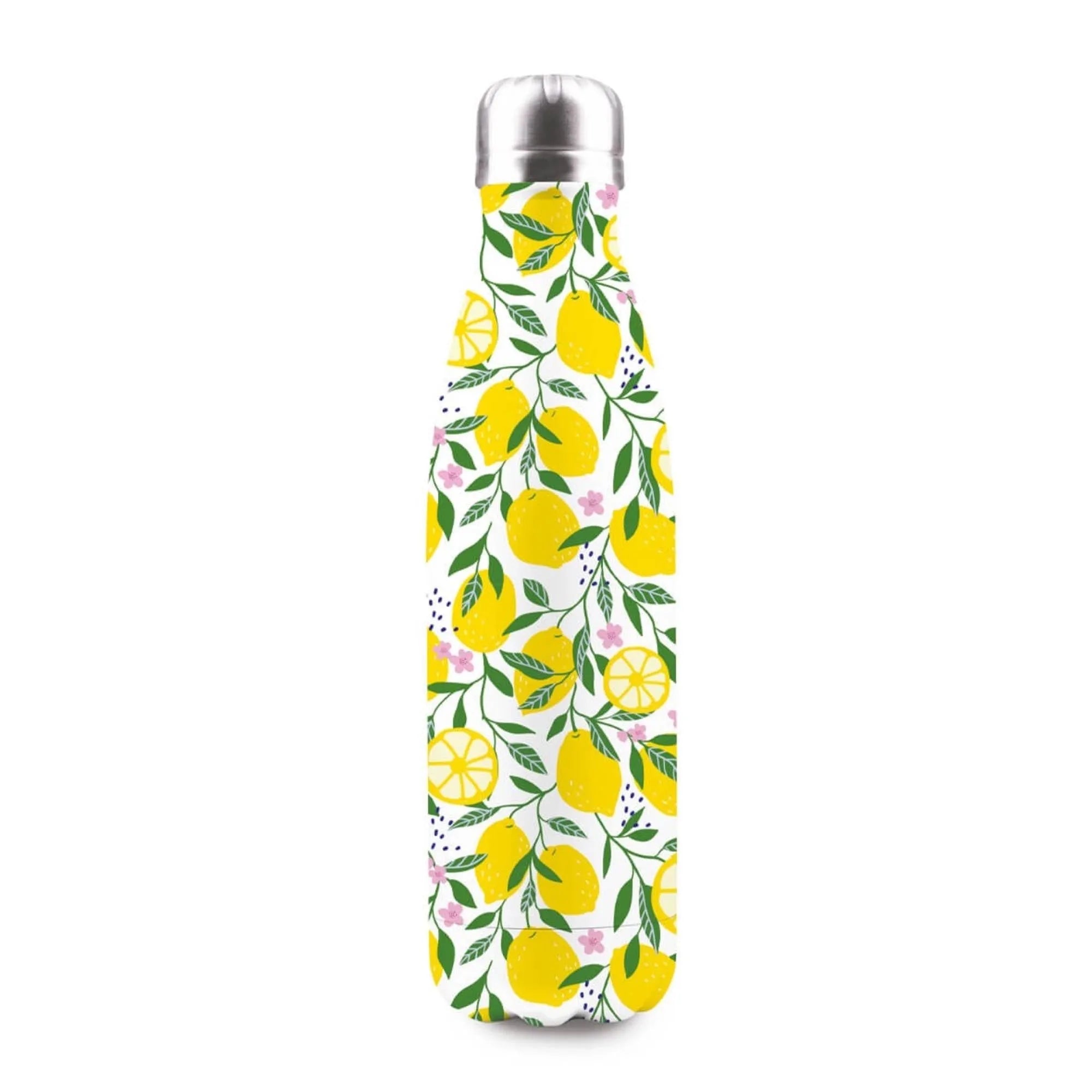 Stylische 500ml Isolierflasche in Lemon, hält Getränke 12h heiß, 24h kalt. Leicht, auslaufsicher, BPA-frei, ideal für unterwegs.