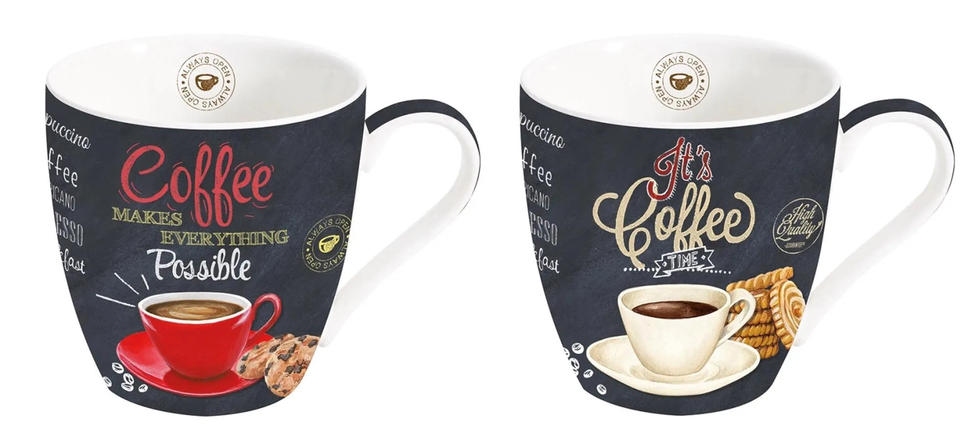 Stilvolle 350ml Porzellanbecher "Its coffee time" von Easy Life: kratzfest, hitzebeständig, spülmaschinenfest. Perfekt für Kaffeeliebhaber!