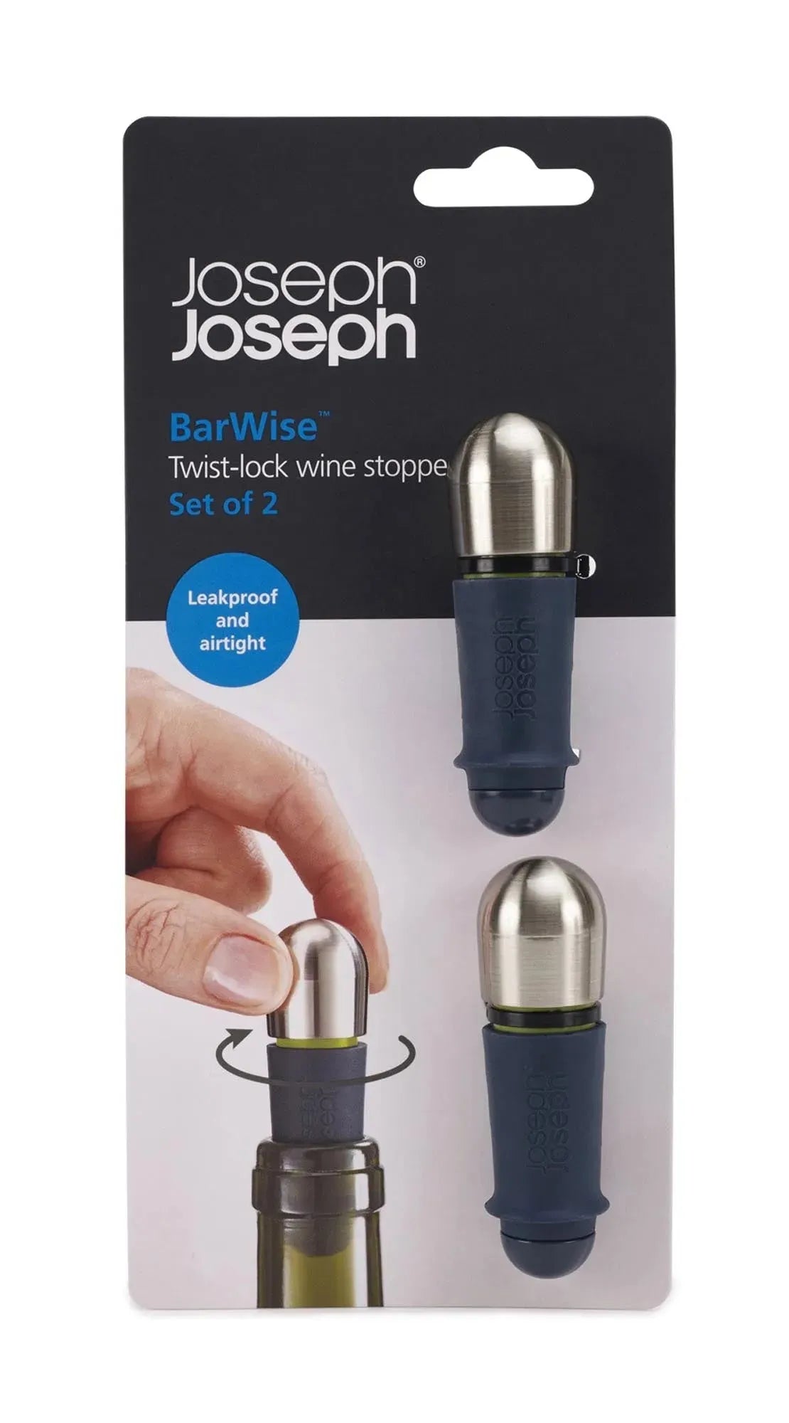 Kompakter BarWise Weinstopper von Joseph Joseph: Edelstahl & Silikon für Frische & Aroma. Stilvoll, langlebig, einfach zu handhaben.