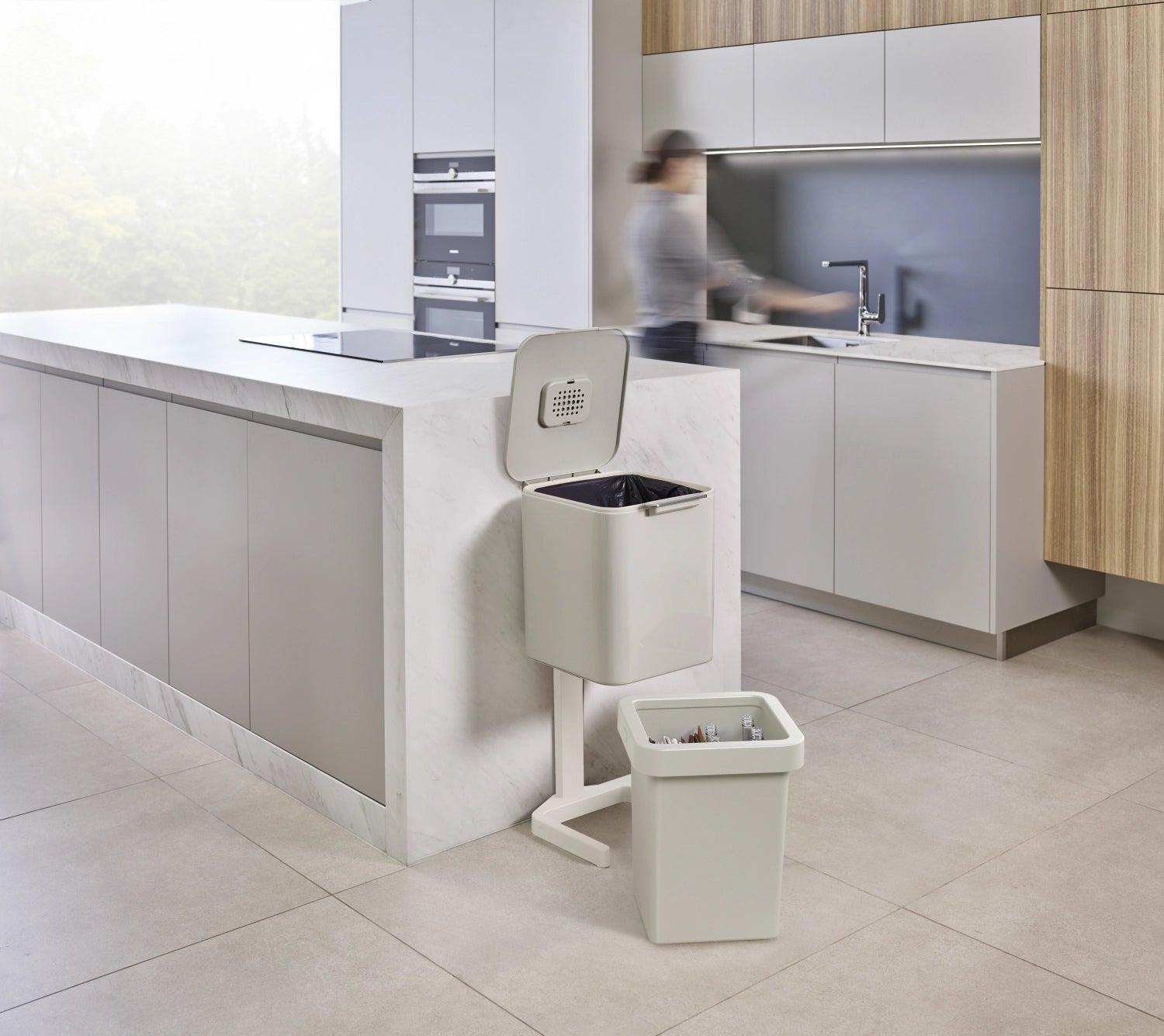 Totem Pop 60L Mülltrennungs-   Recycling-Einheit - Stein - KAQTU Design