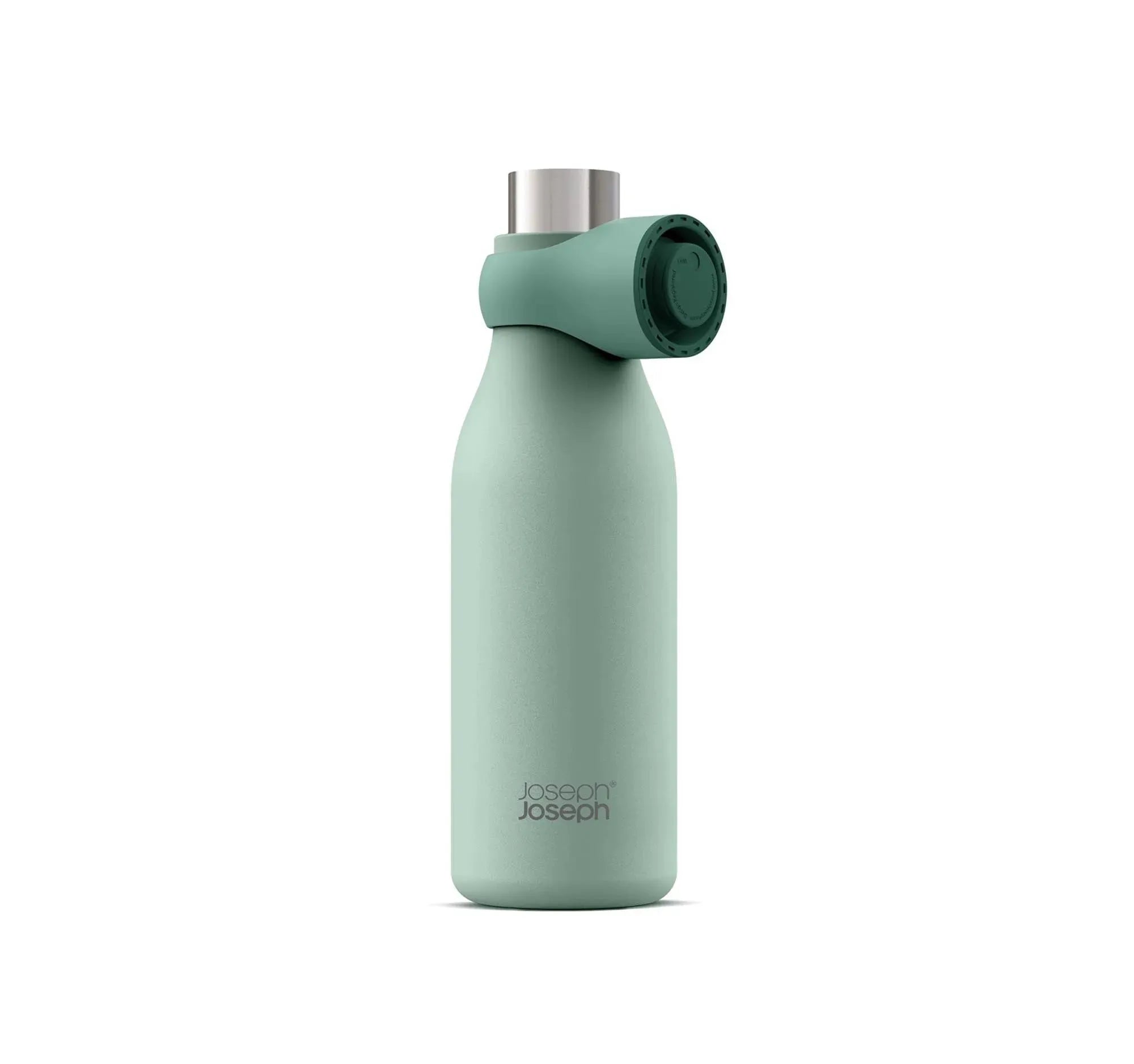 Stilvolle 500ml Loop Wasserflasche in Grün von Joseph Joseph: Edelstahl, auslaufsicher, umweltfreundlich, ideal für unterwegs.