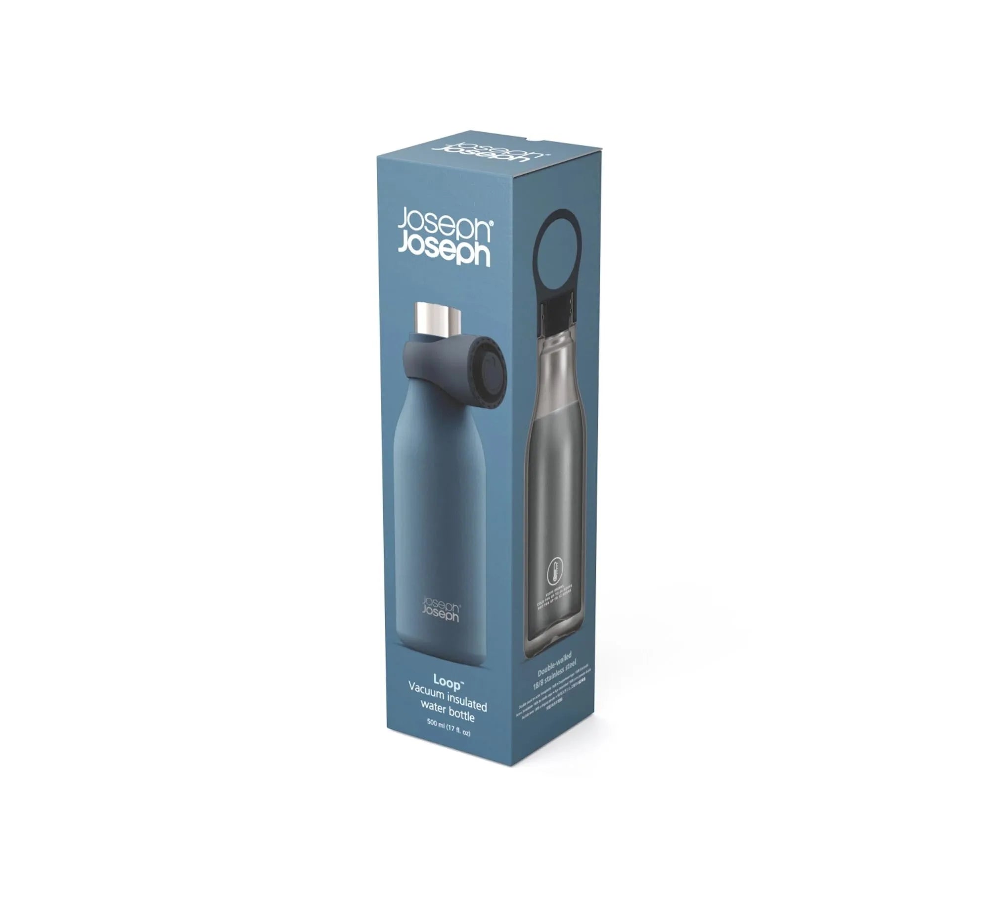 Praktische 500ml Loop Wasserflasche in Blau von Joseph Joseph.