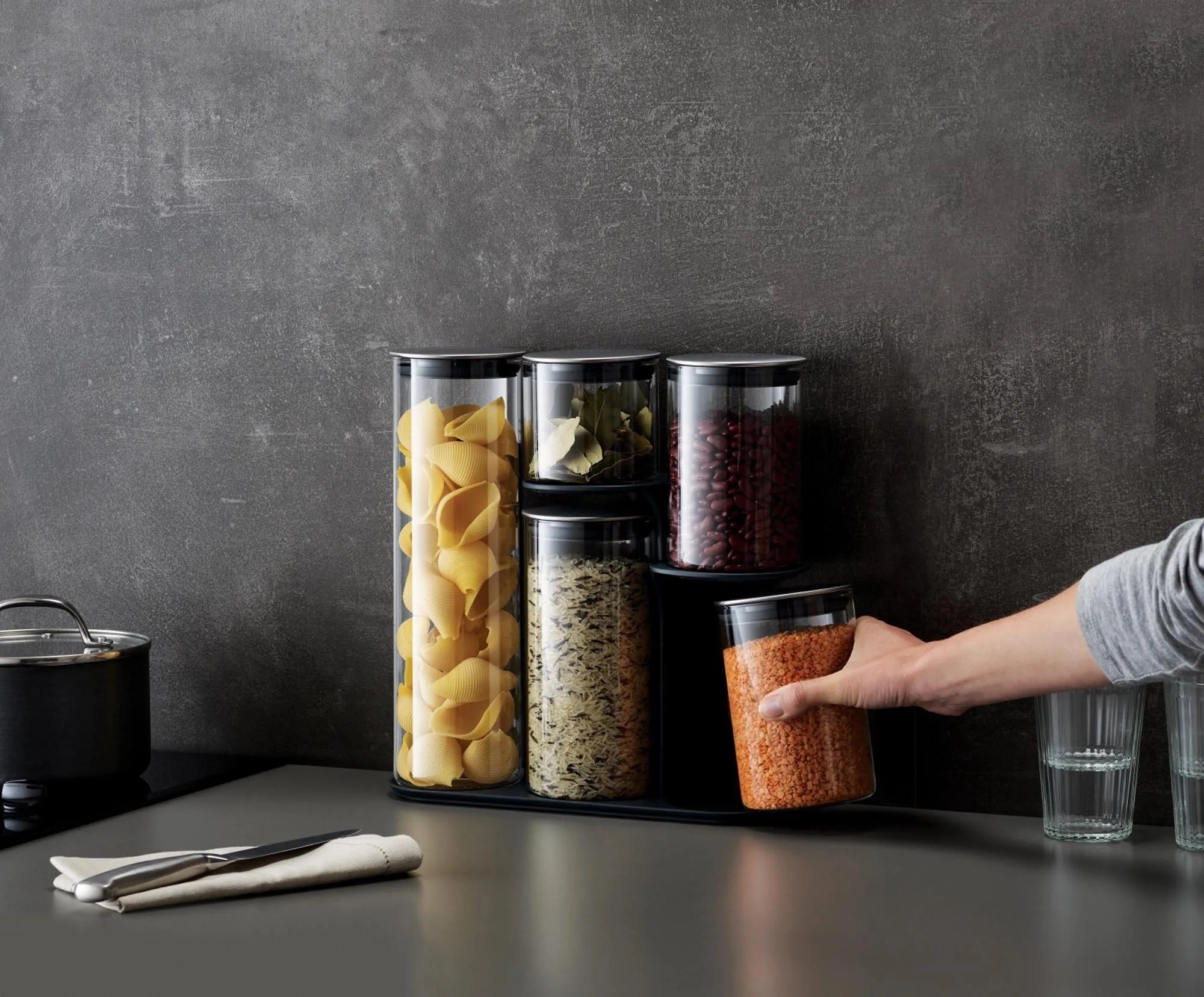 Steel Collection Food Store Podium 5-tlg, Edelstahl Glas - KAQTU Design