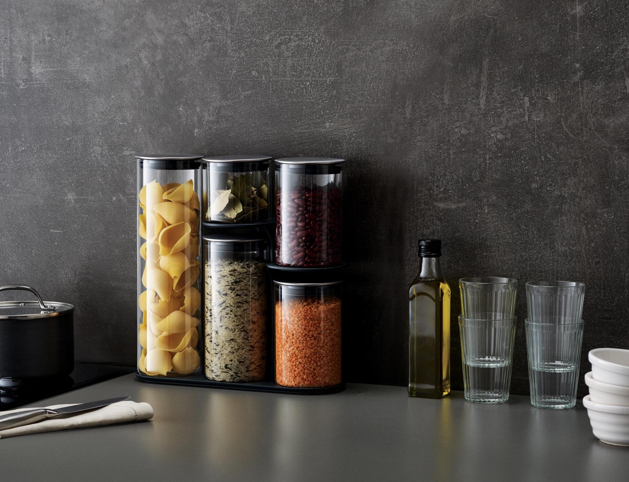 Steel Collection Food Store Podium 5-tlg, Edelstahl Glas - KAQTU Design