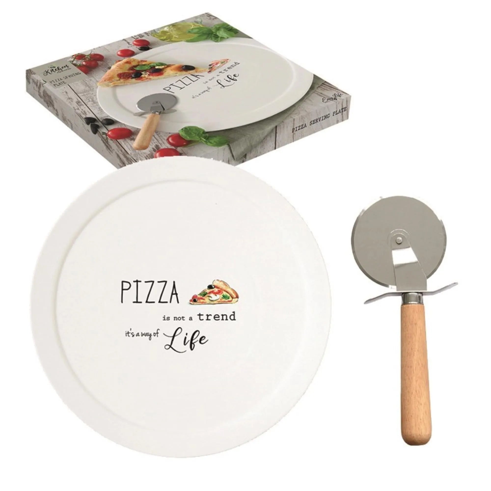 Exquisiter Pizzateller mit Schneider, robustes Porzellan, charmantes GB-Design, ideal für Pizza und Flammkuchen.