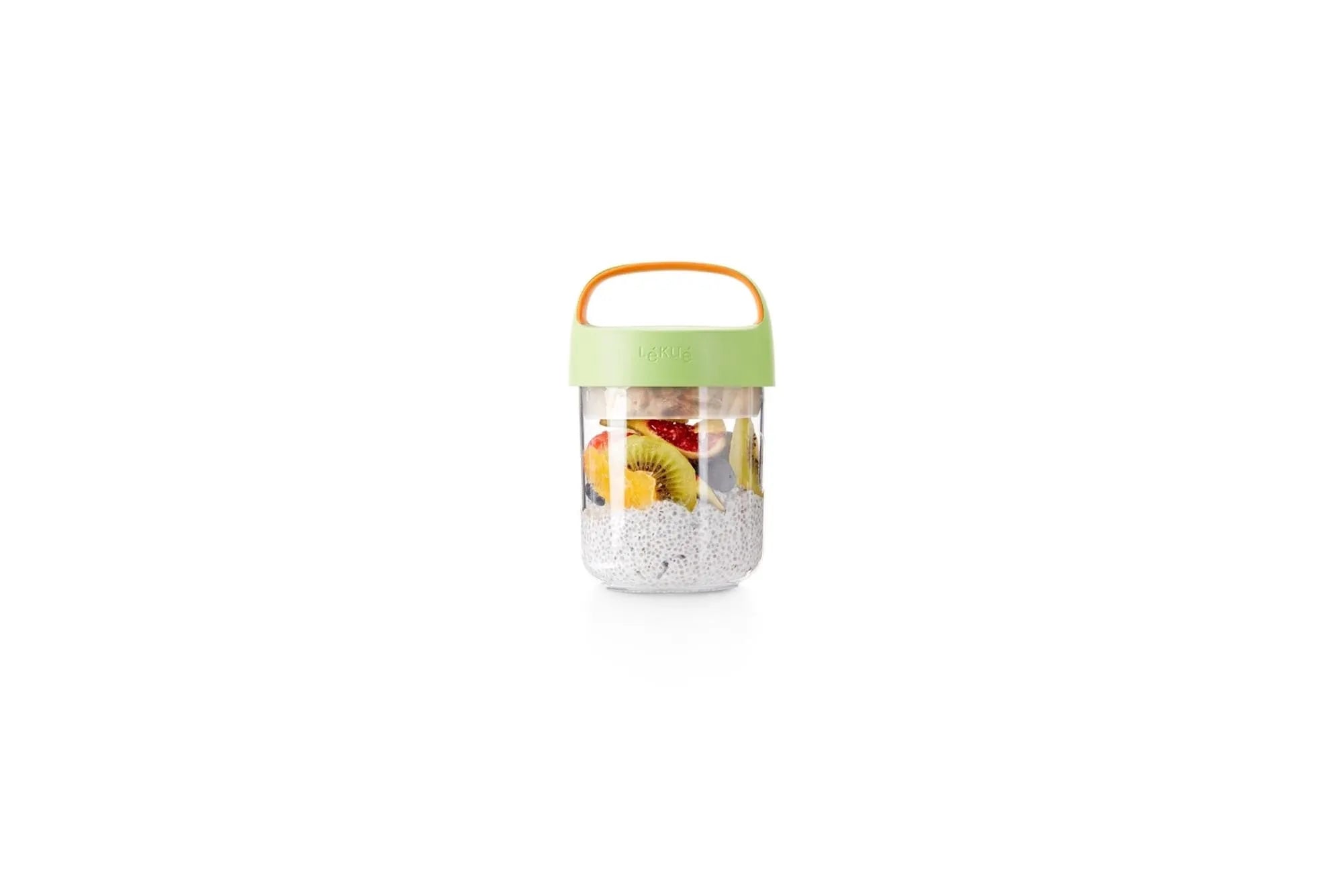 Jar To Go 400Ml Citrus Fruit, Grün Orange in Grün/Weiss/Orange präsentiert im Onlineshop von KAQTU Design AG. Aufbewahrungsbehälter ist von Lékué