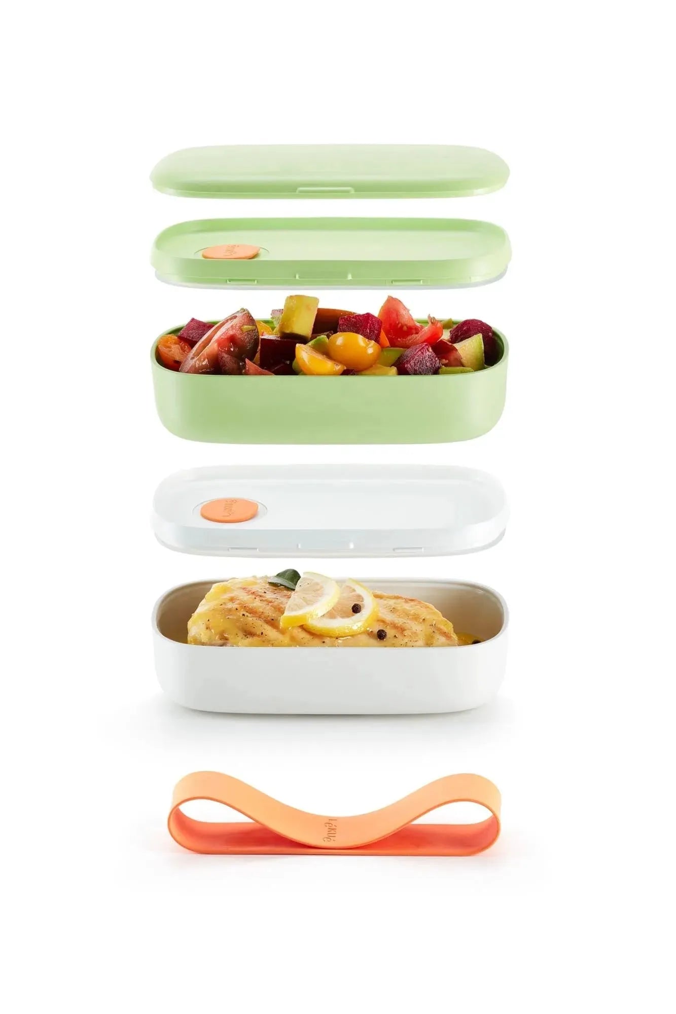 Lunchbox to Go Citrus Fruit in Grün/Weiss/Orange präsentiert im Onlineshop von KAQTU Design AG. Aufbewahrungsbehälter ist von Lékué