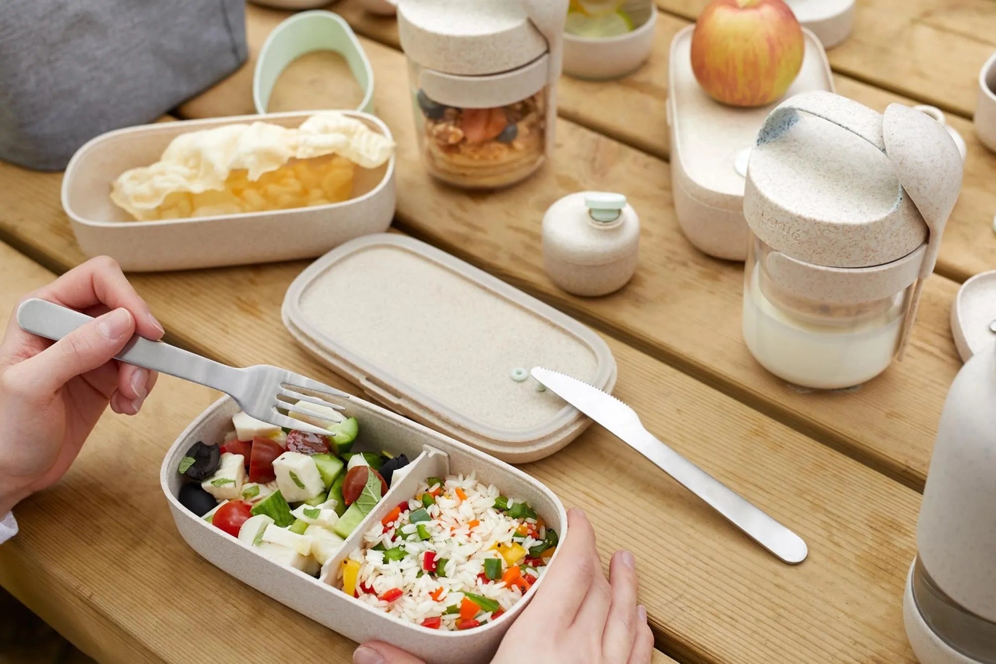 Lunchbox einfach Organic, 500ml 19.2x10x6.2cm in Beige präsentiert im Onlineshop von KAQTU Design AG. Aufbewahrungsbehälter ist von Lékué