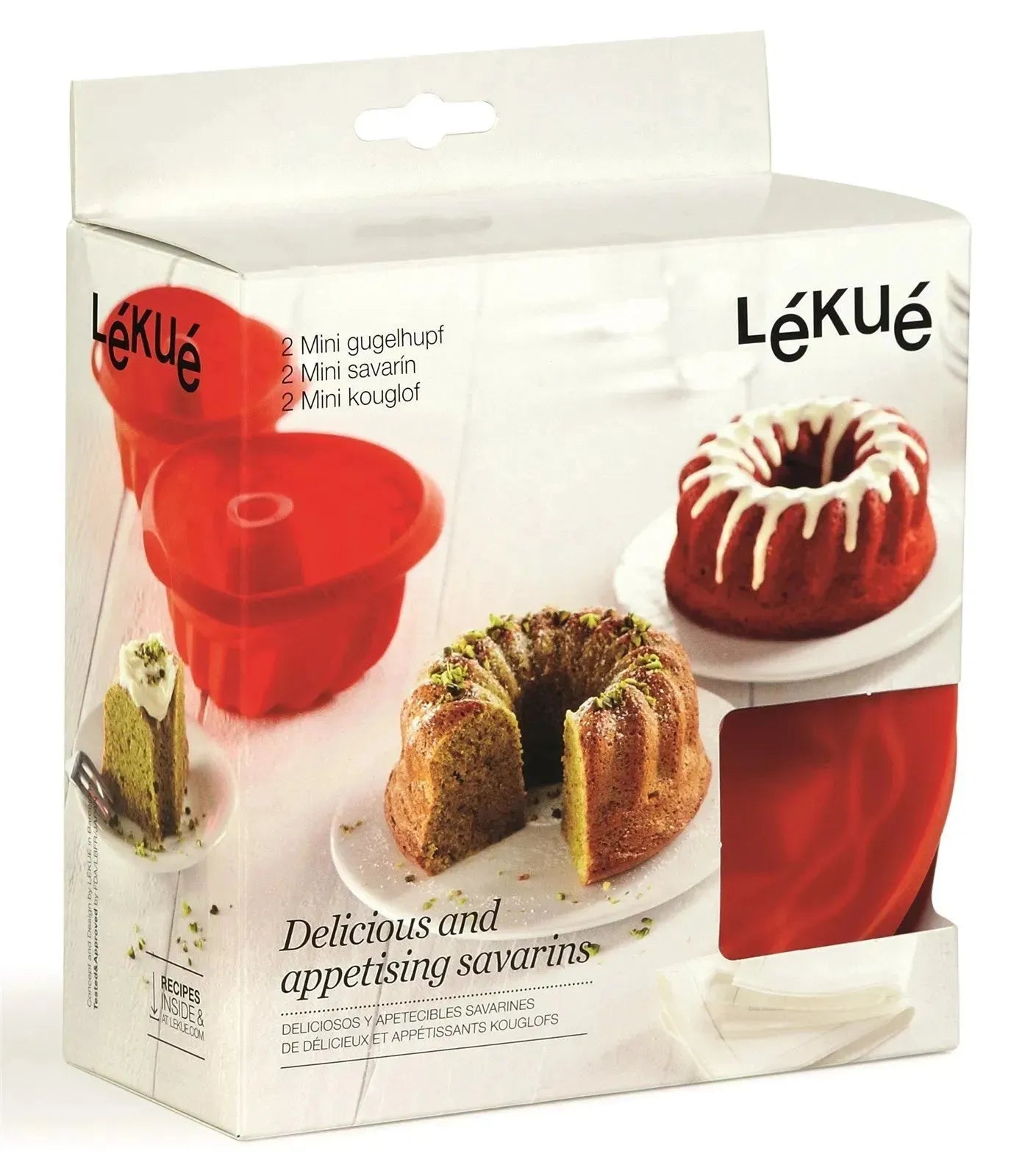 Lékué 15cm Mini Spiral Gugelhopf-Set in Rot, ideal als Geschenk.