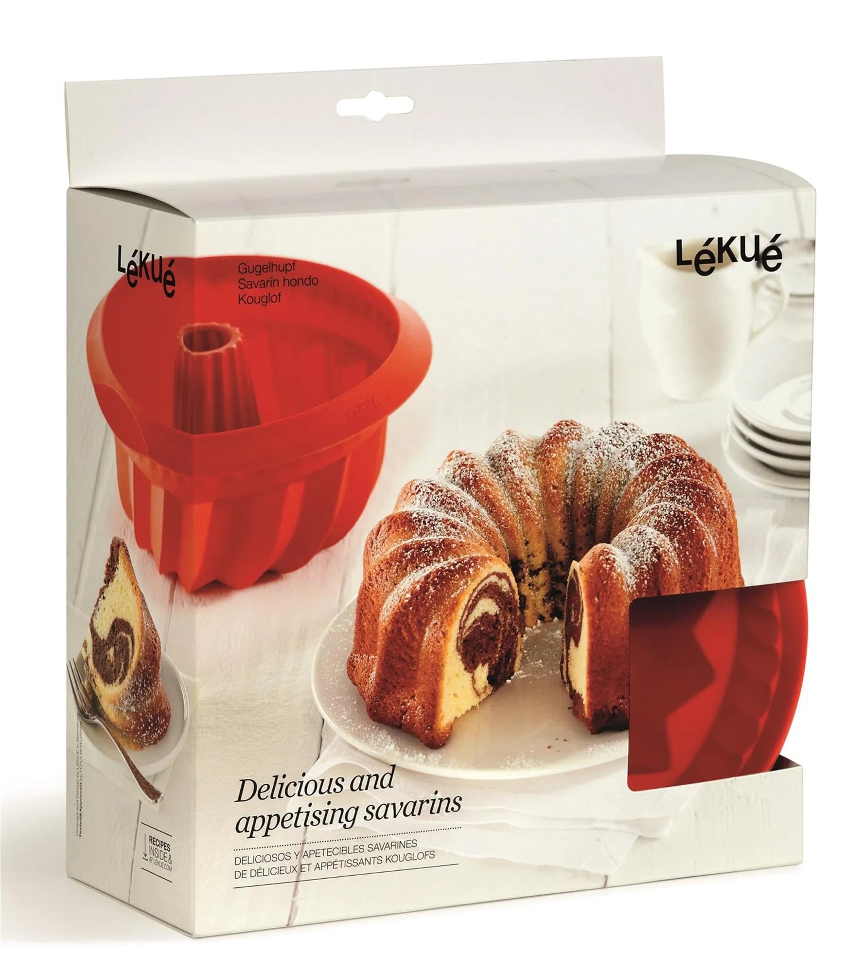 Backform Gugelhopf Rot, 22x11.5 cm, Geschenkbox in Rot präsentiert im Onlineshop von KAQTU Design AG. Backen ist von Lékué