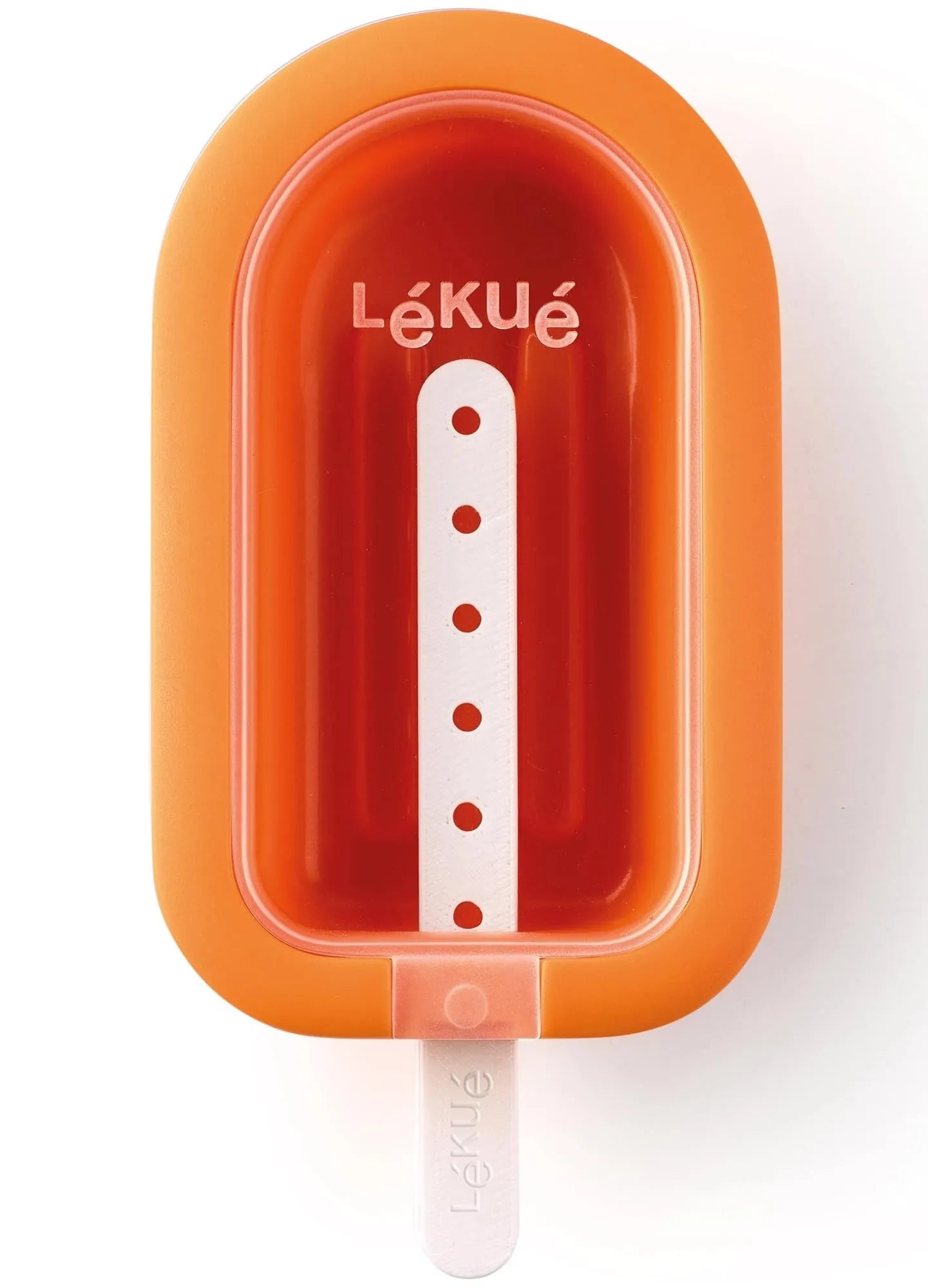 Lékué Eis am Stiel: Groß, stapelbar, orange. Hochwertiges Silikon, leicht zu reinigen, ideal für kreative Sommer-Eiskreationen.