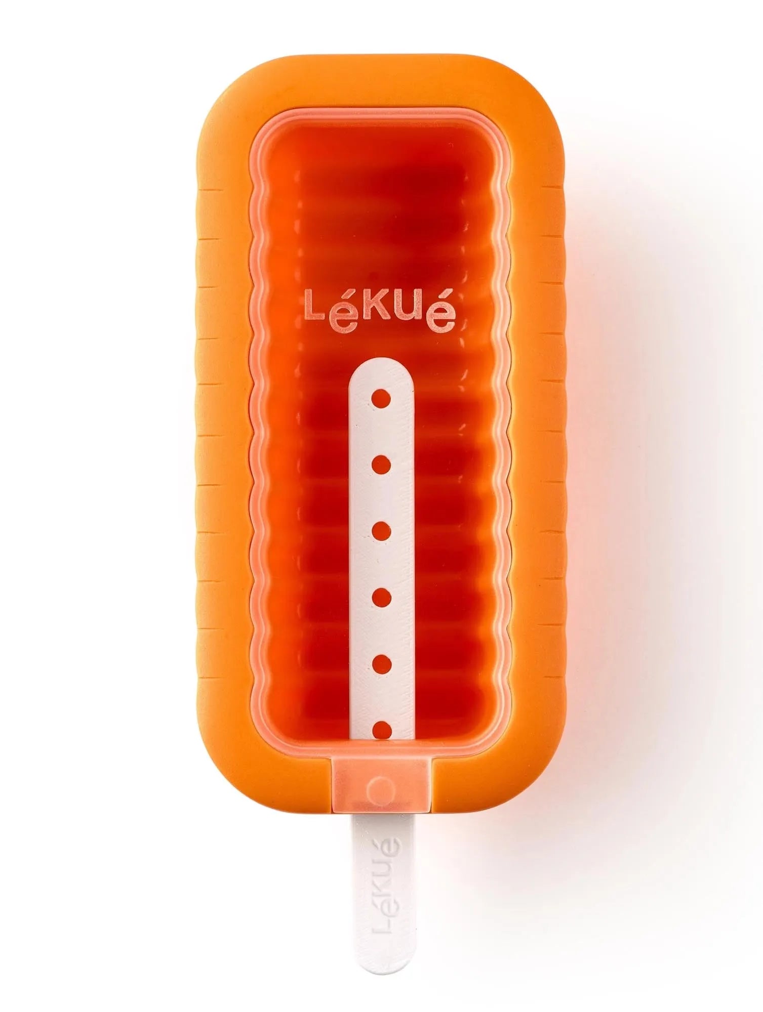 Erfrischender Eisgenuss: Lékué Iconic Twister in Orange, aus BPA-freiem Platinum-Silikon, ideal für kreative Eiskreationen.