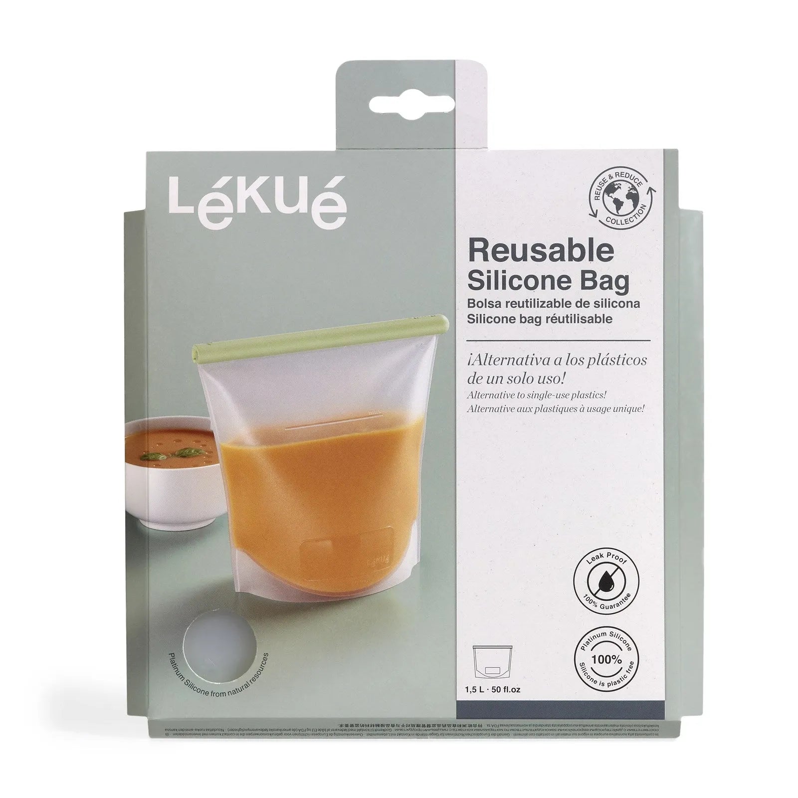 Silikon Beutel wiederverwendbar 1500ml in Grün/Weiss präsentiert im Onlineshop von KAQTU Design AG. Küchenhelfer ist von Lékué