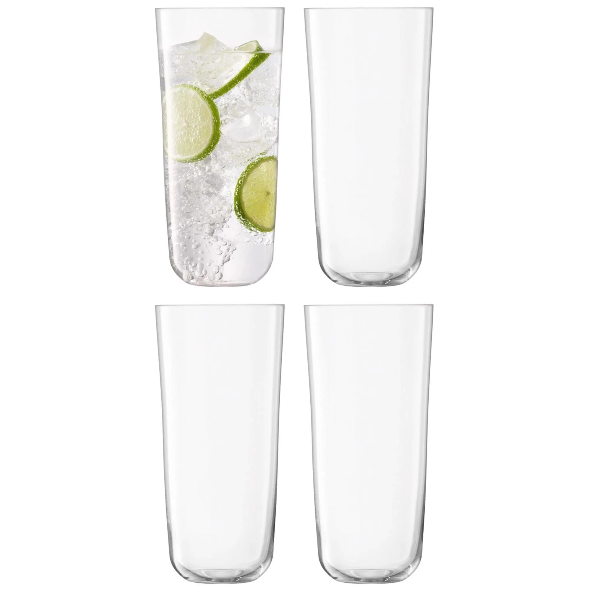 Elegantes 4er Set Arc Longdrink Gläser von LSA, 550ml, ideal für Cocktails und Säfte. Stilvolles Design, langlebig und spülmaschinenfest.