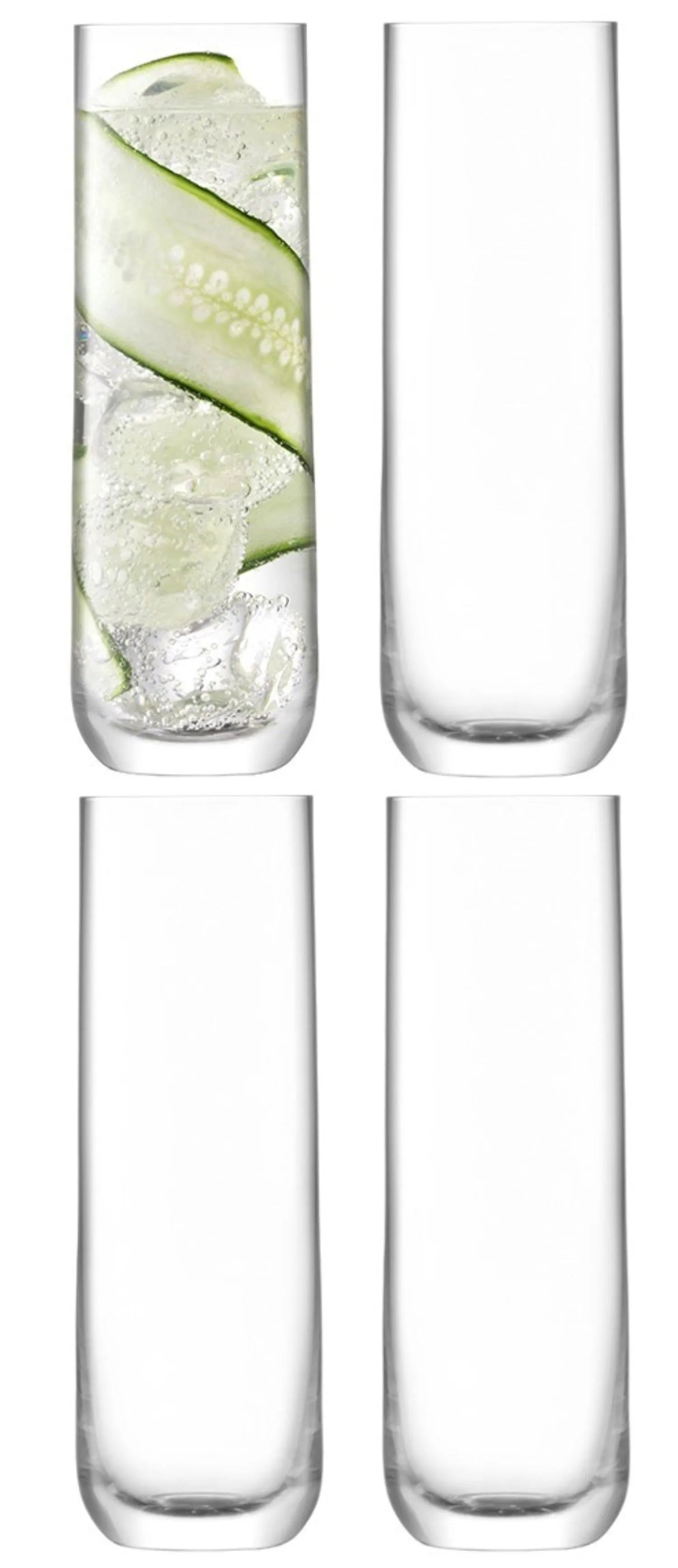 Elegante 420ml Longdrinkgläser aus klarem Glas, ideal für Cocktails. Zeitloses Design, spülmaschinenfest, perfekte Barware-Ergänzung.