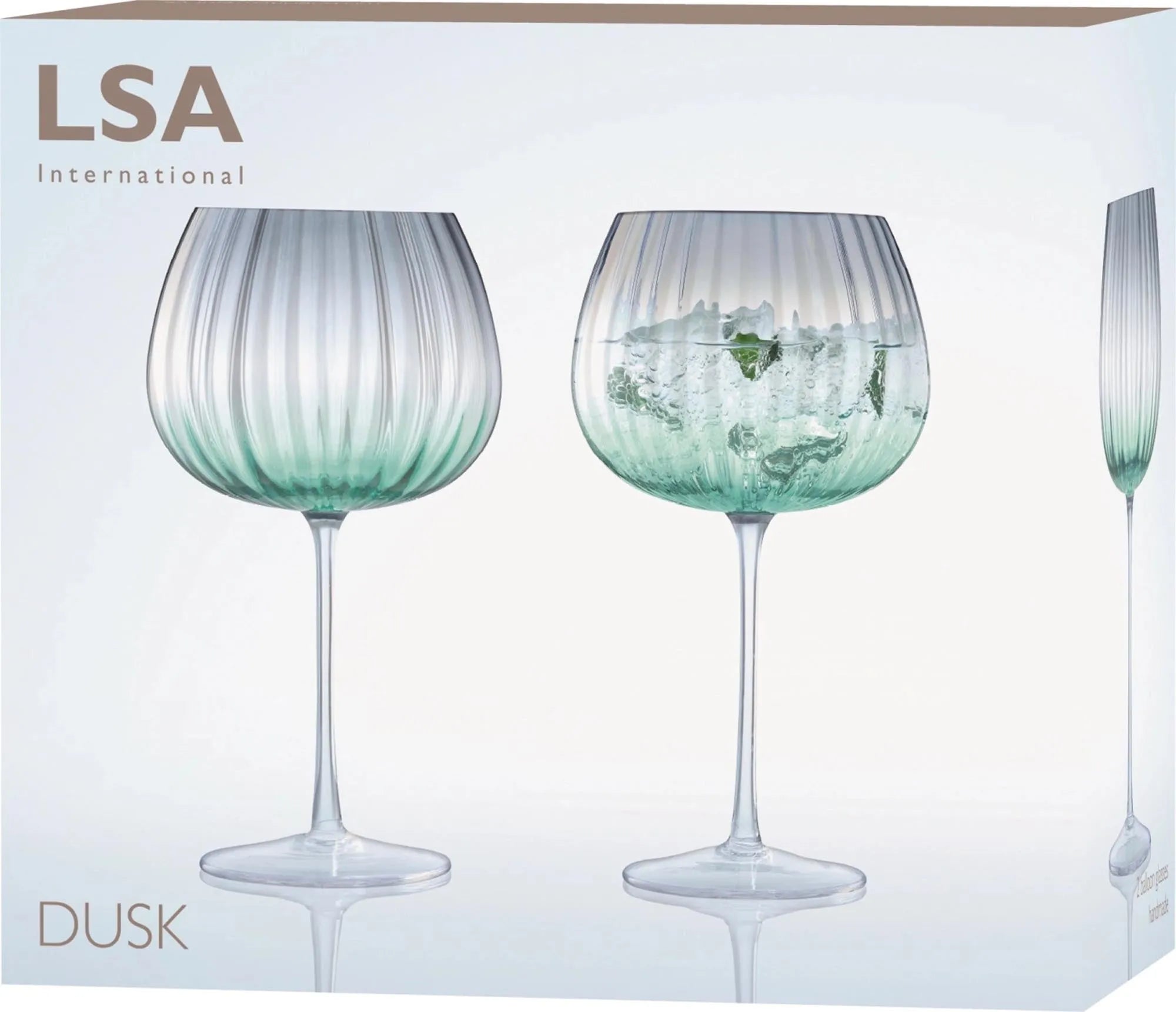 Stilvolle LSA Dusk Kelche 650ml, 2er Set in edlem Grün und Grau.