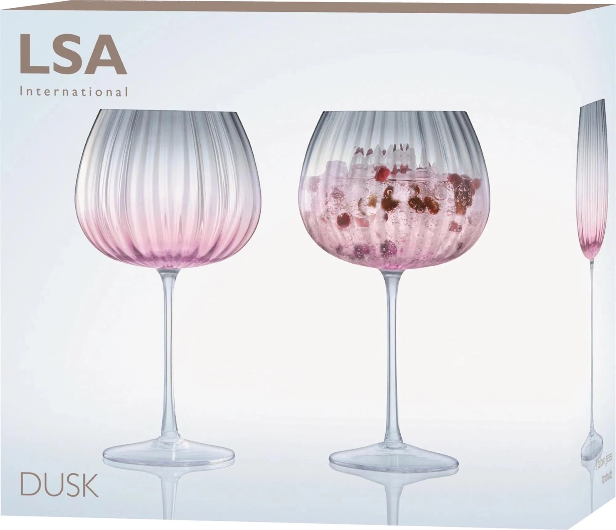 Stilvolle LSA Dusk Ballonkelche 650ml, Rosa-Grau, 2er Set.