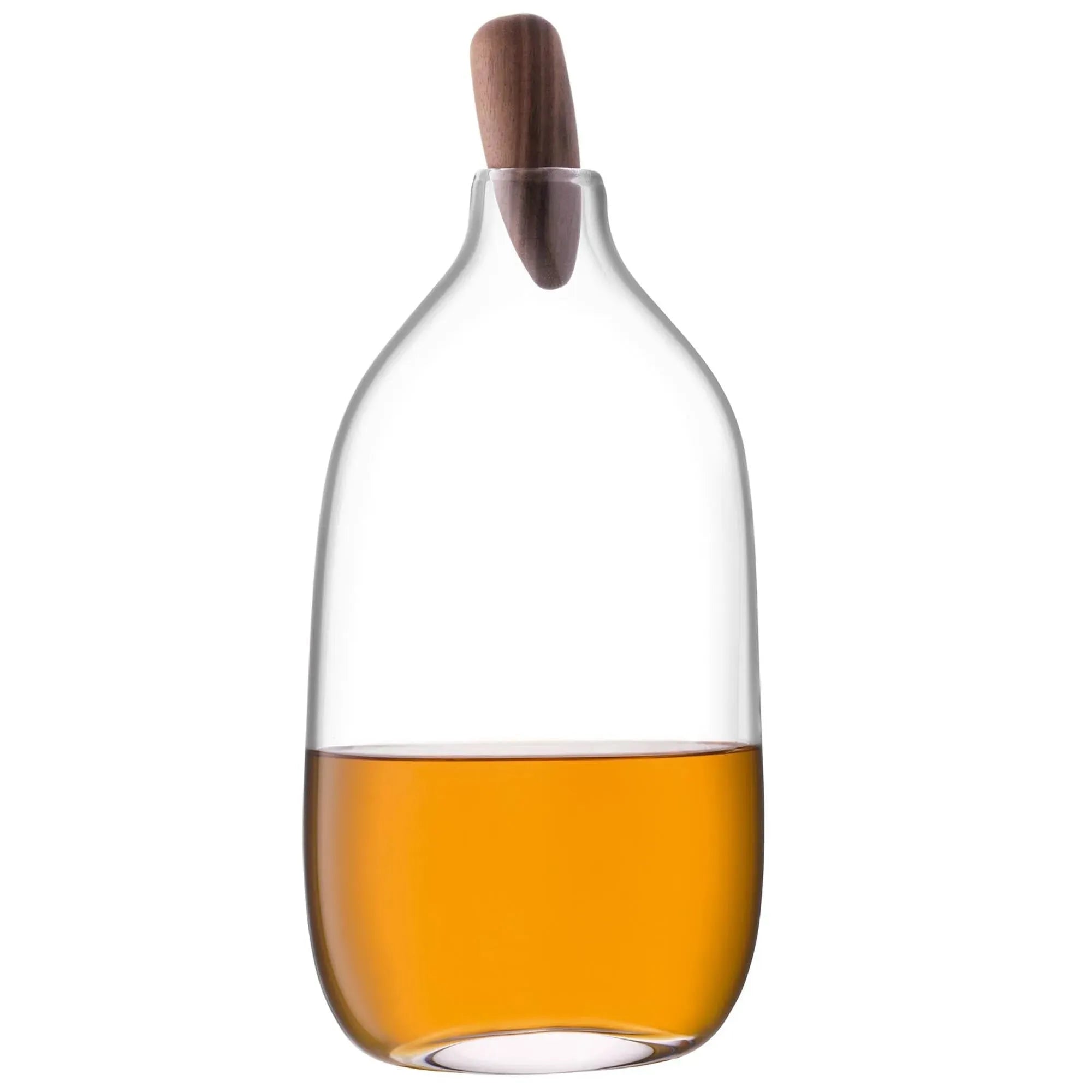 Eleganter Float Dekanter 1.4L von LSA: Mundgeblasenes Glas, Walnussholz-Deckel, ideal für Weinliebhaber.