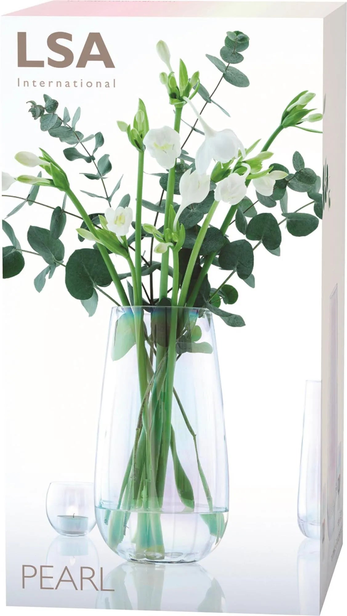 Perlmuttfarbene LSA Vase, 28cm, für stilvolle Wohnakzente.