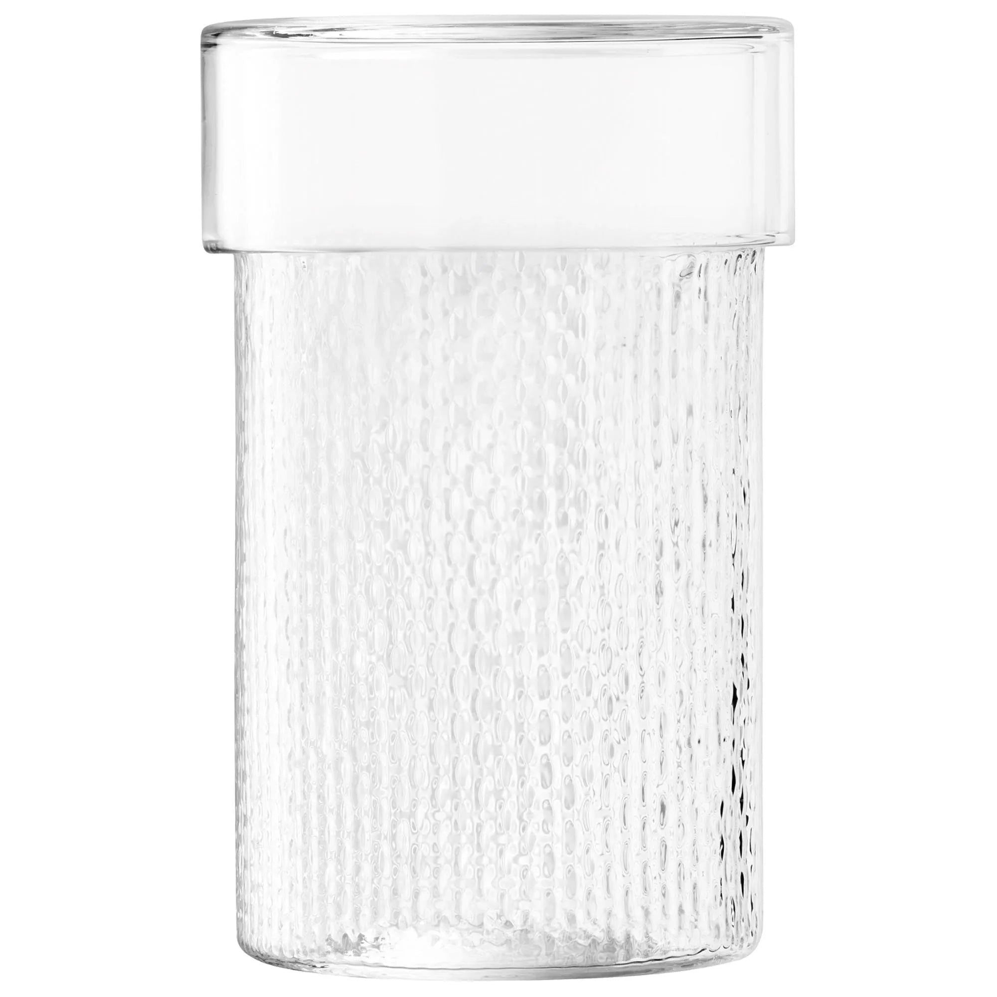 Eleganter LSA Wicker Behälter aus klarem Glas, Ø15cm, H24.5cm. Ideal für stilvolle Aufbewahrung in Küche, Bad oder Wohnbereich.