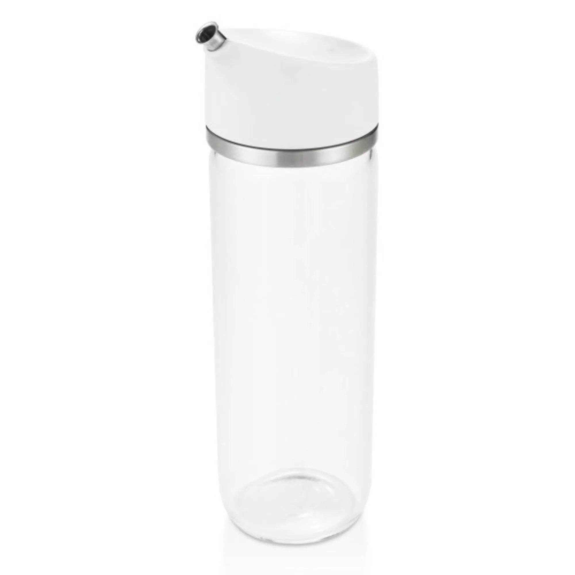 Der OXO GG Oelausgiesser 355ml: stilvolles Design, Borosilikatglas, Edelstahl, präzises Dosieren von Ölen, ergonomischer Silikongriff.