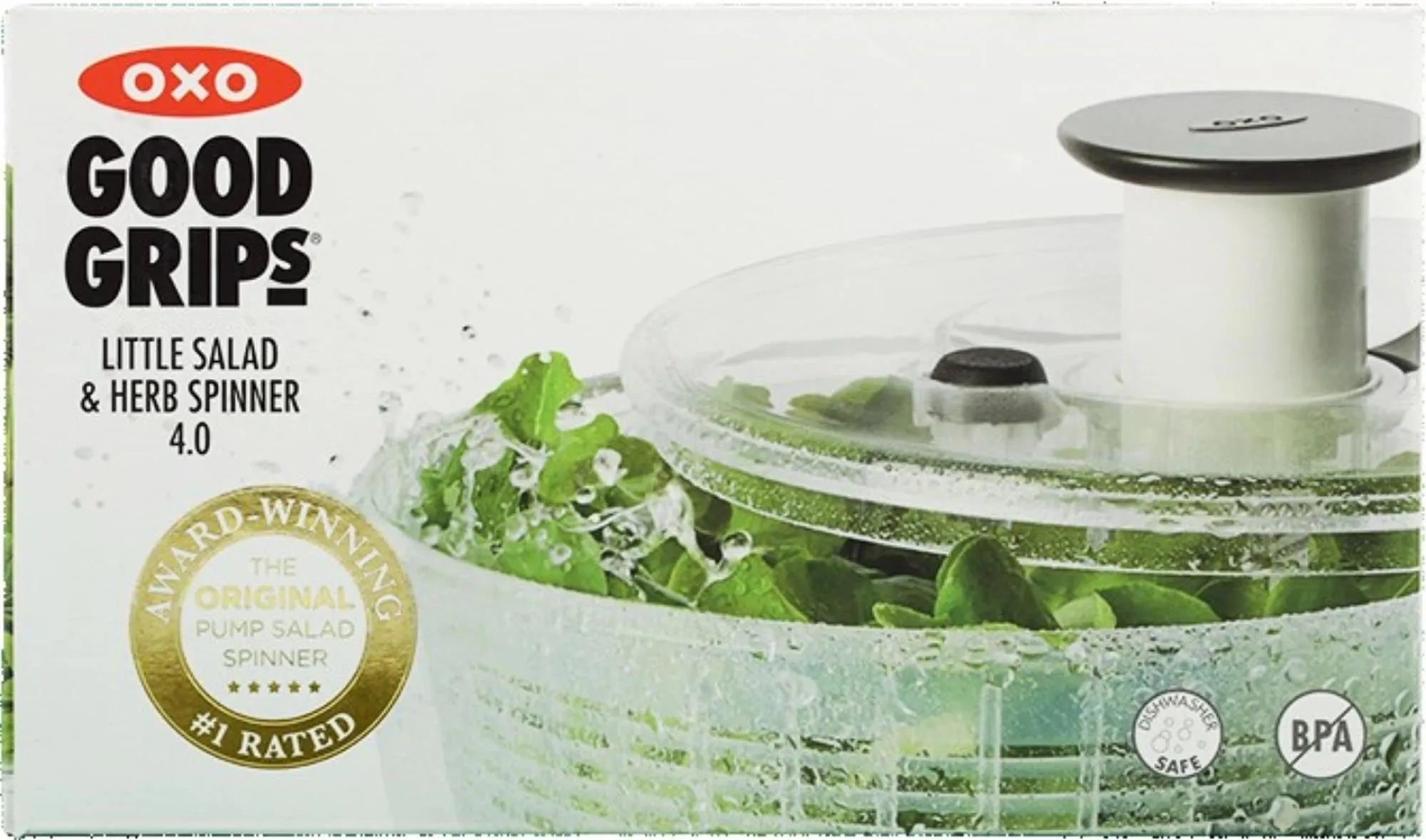 Kompakte OXO Salatschleuder 2.7L: Ideal für frische Salate.