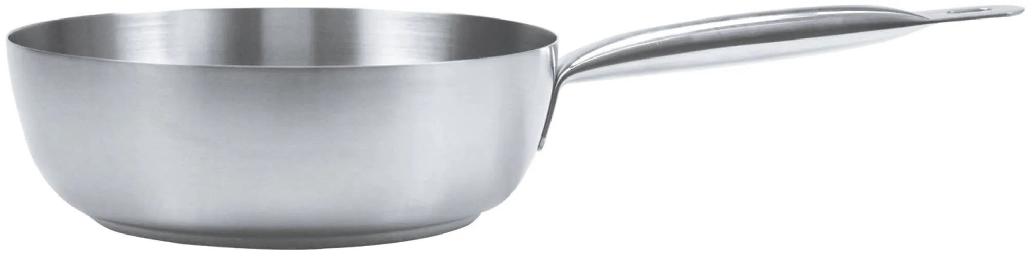 Elegante 24cm Sauteuse aus 18/10 Edelstahl, 2.5l Volumen, ideal für Induktion. Perfekt für Anbraten und Schmoren. Spülmaschinenfest.