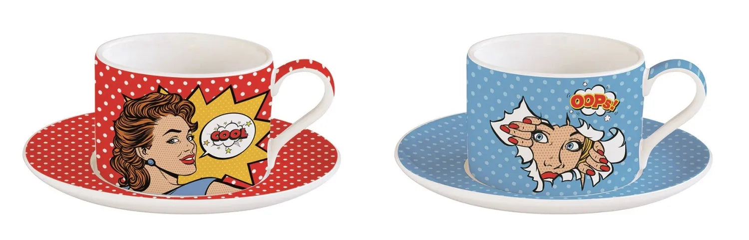 2er Set Coffee Mania Kaffeetasse m. Untert. GB Pop Art