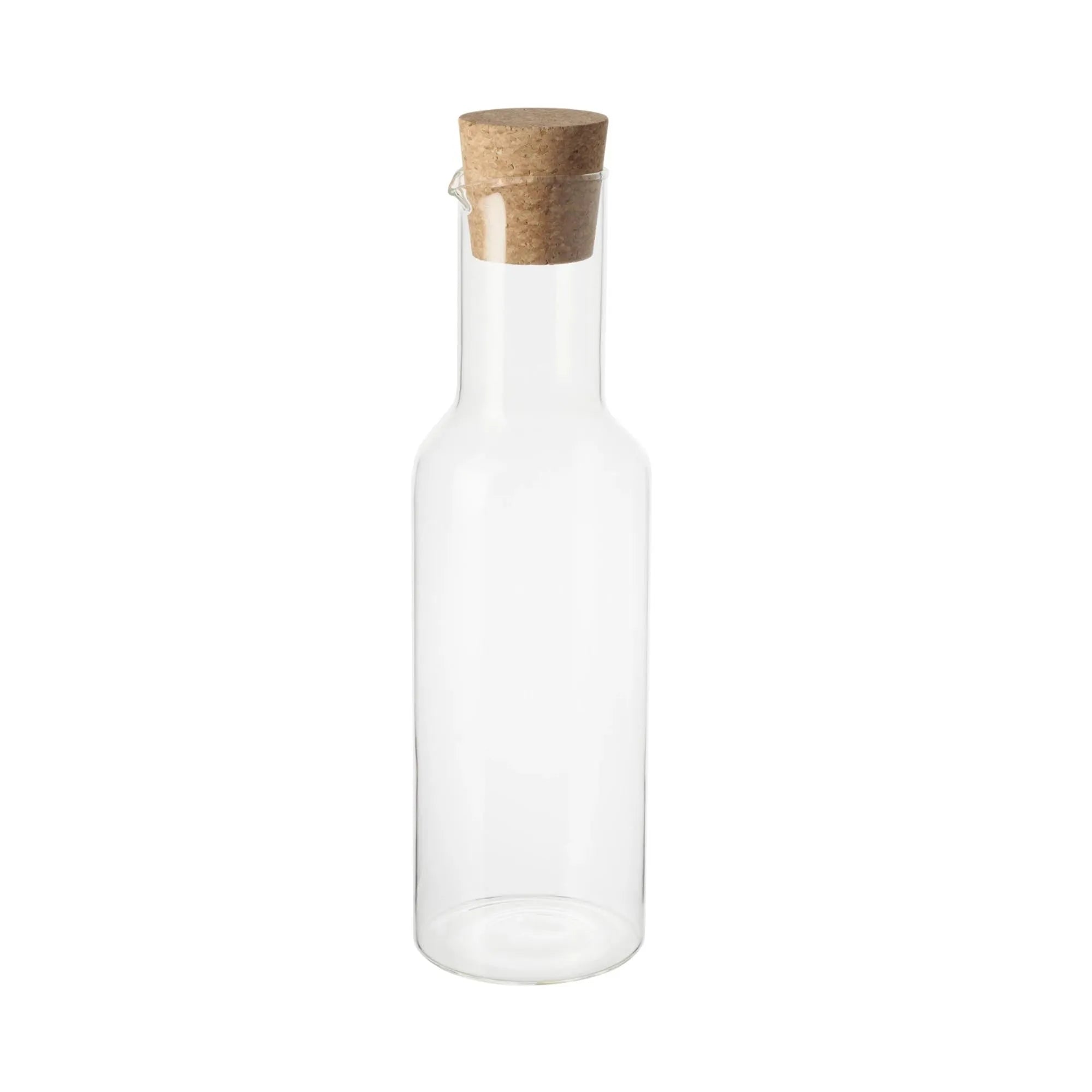 Elegante Ibr Glaskaraffe 1,2L aus Borosilikatglas mit Korkstopfen, ideal für Wasser, Säfte, Weine. Robust, stilvoll, spülmaschinenfest.