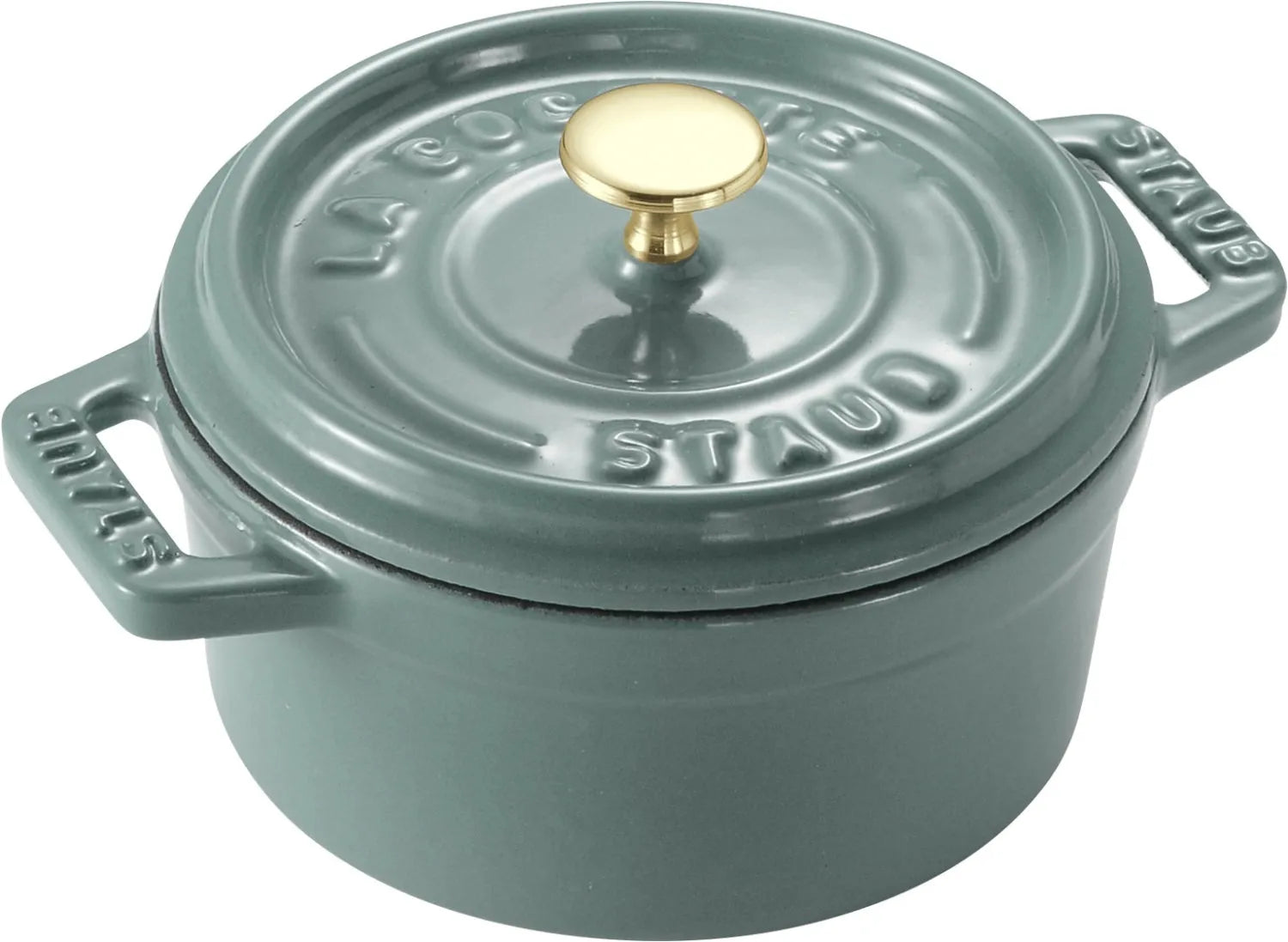 Kompakte Staub Cocotte 10 cm, Eucalyptus, Gusseisen 0,25l: Perfekte Wärmeleitung, stilvoller Blickfang, vielseitig einsetzbar.