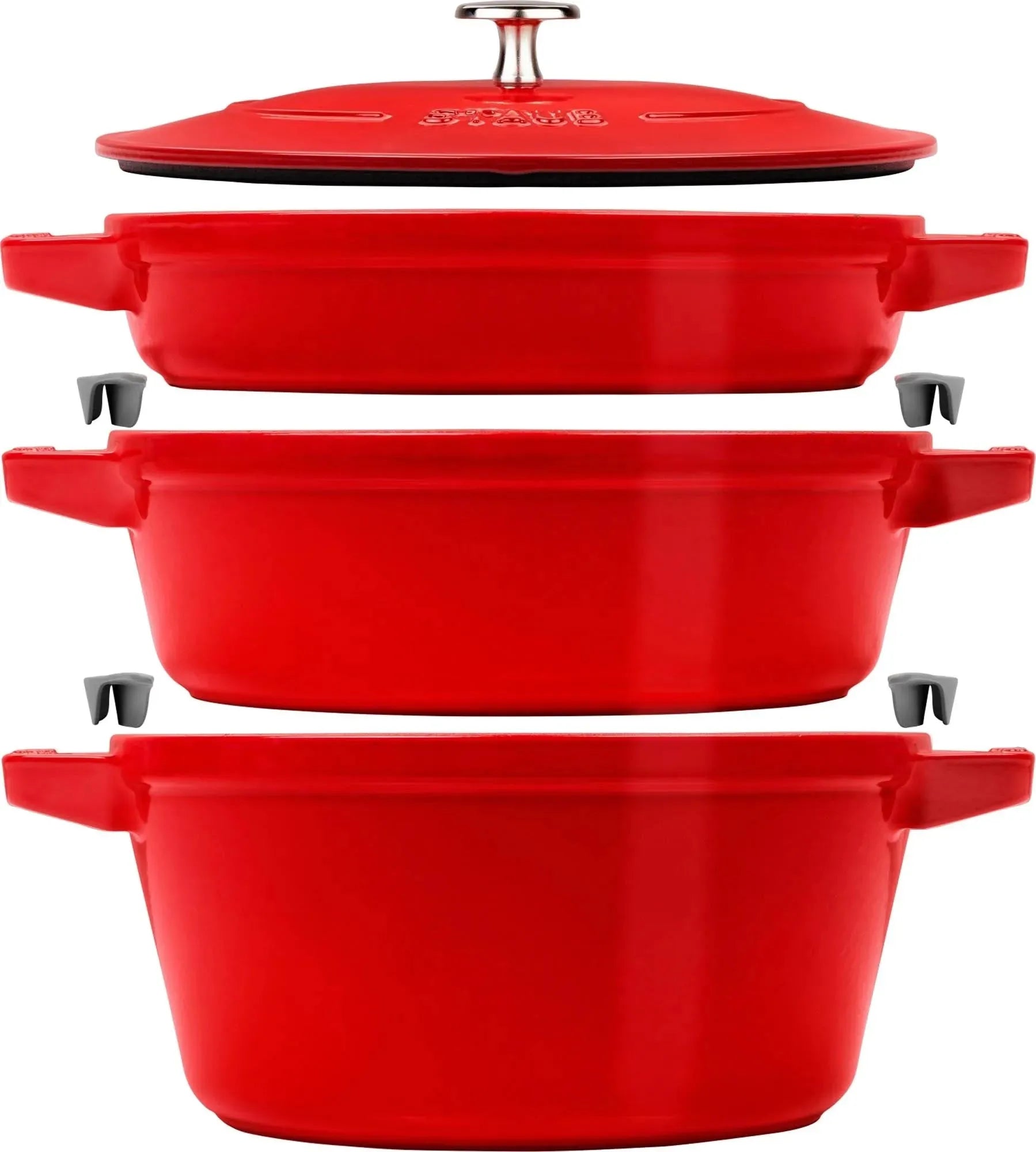 Staub Cocotte 24 cm, Kirsch-Rot: Gusseisen, stackable, für alle Herdarten, ideal zum Braten, Schmoren, Backen.