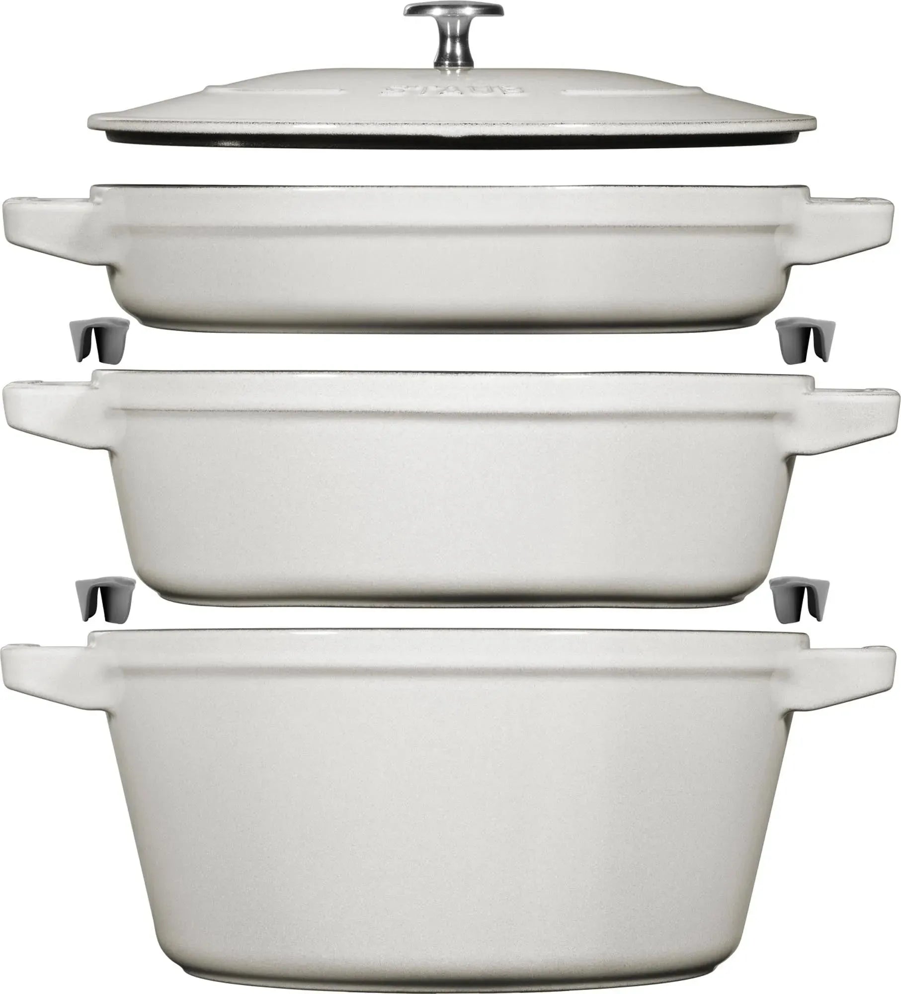 Elegante Cocotte 24 cm, Weisser Trüffel, aus Gusseisen. Hervorragende Wärmeleitung, stackable, ideal für Braten & Schmoren.