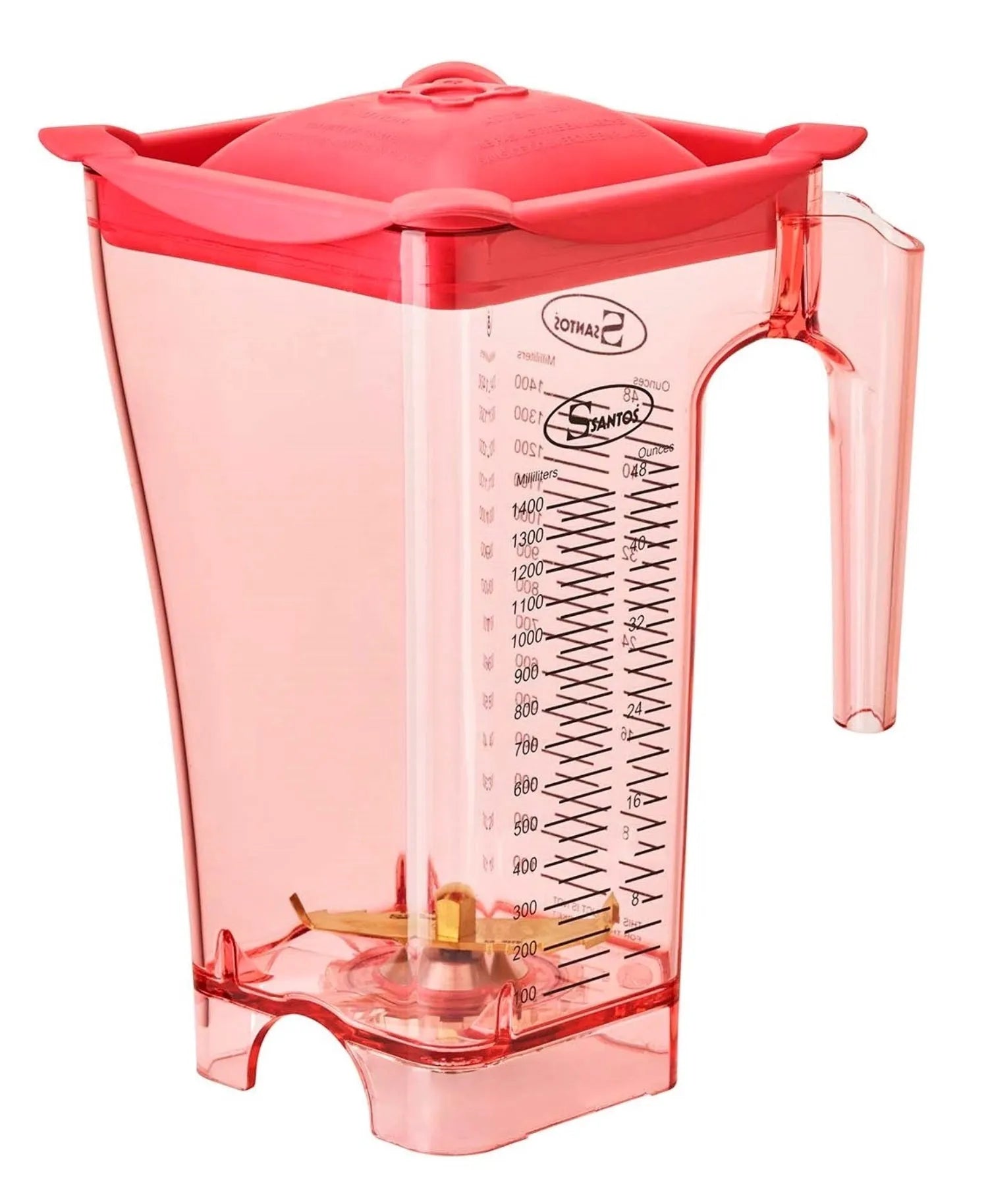 Robuster, roter Behälter für Santos Standmixer 66: langlebig, leicht zu reinigen, ideal für Smoothies, Suppen und Saucen.