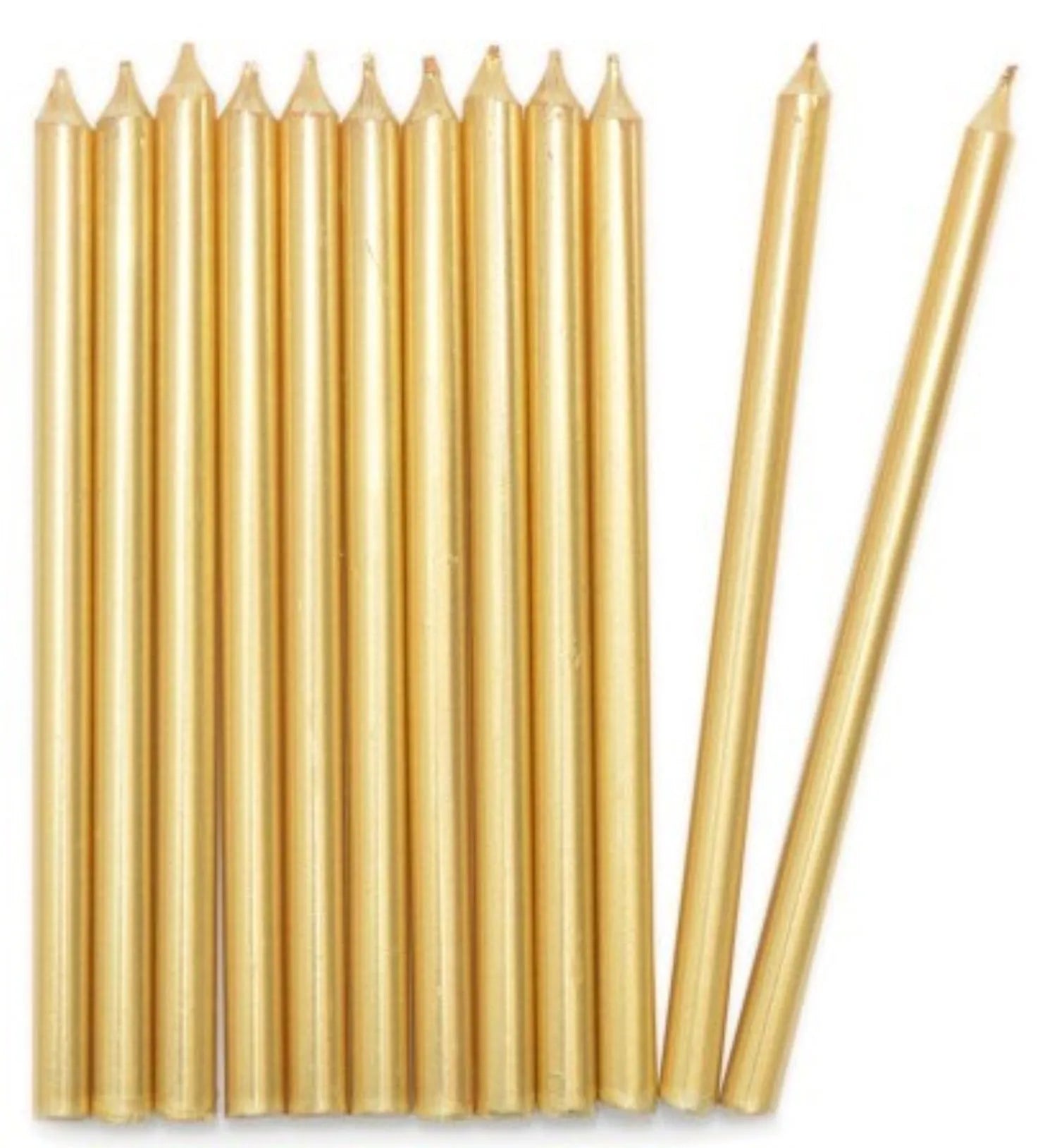 Elegante 12cm goldene Kerzen im 12er Set, ideal für festliche Anlässe. Hochwertiges Paraffin für lange, saubere Brenndauer.