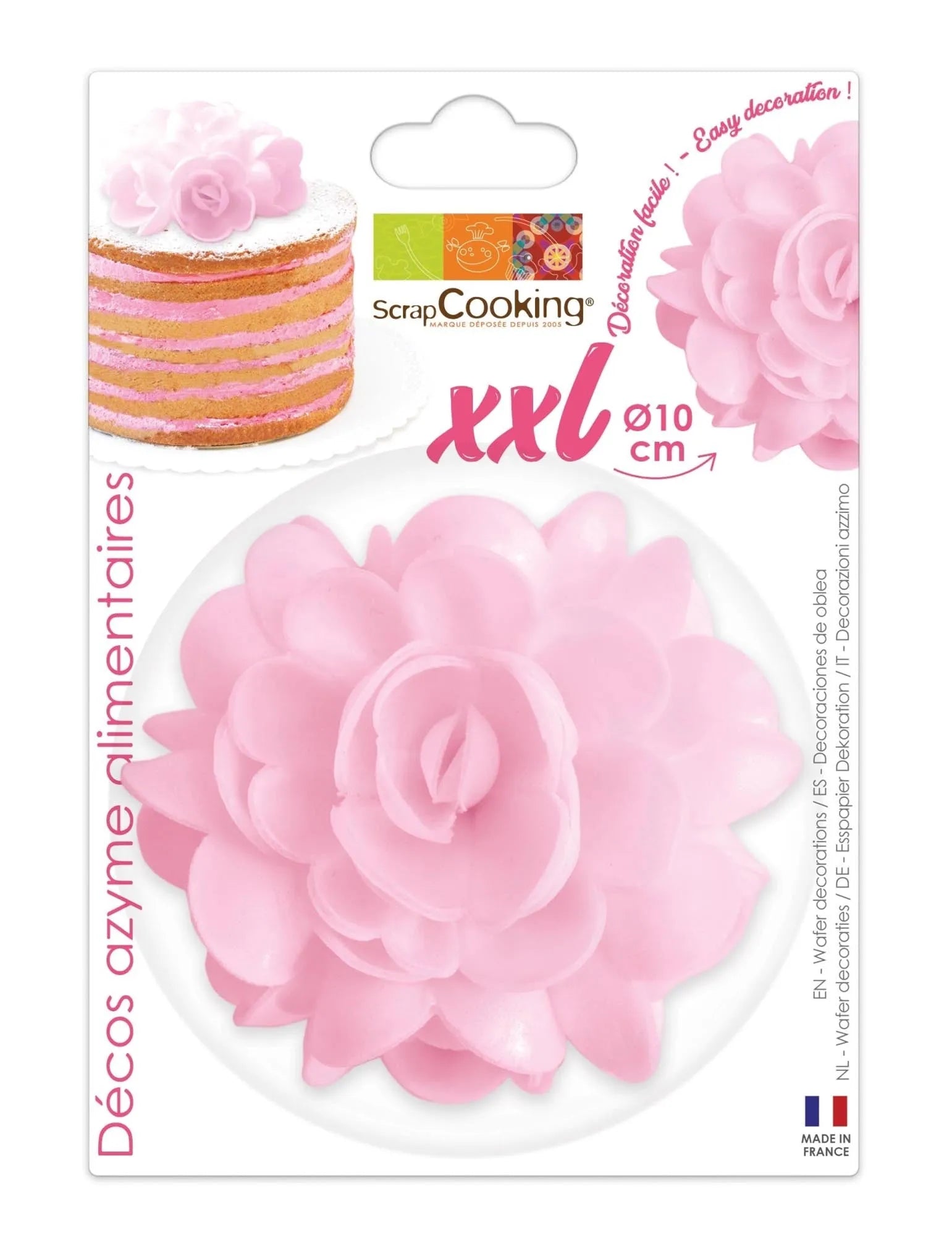 Eleganter 10cm pinker Cake Topper aus essbarem Wafer von Scrap Cooking. Perfekt für stilvolle Torten-Dekorationen.