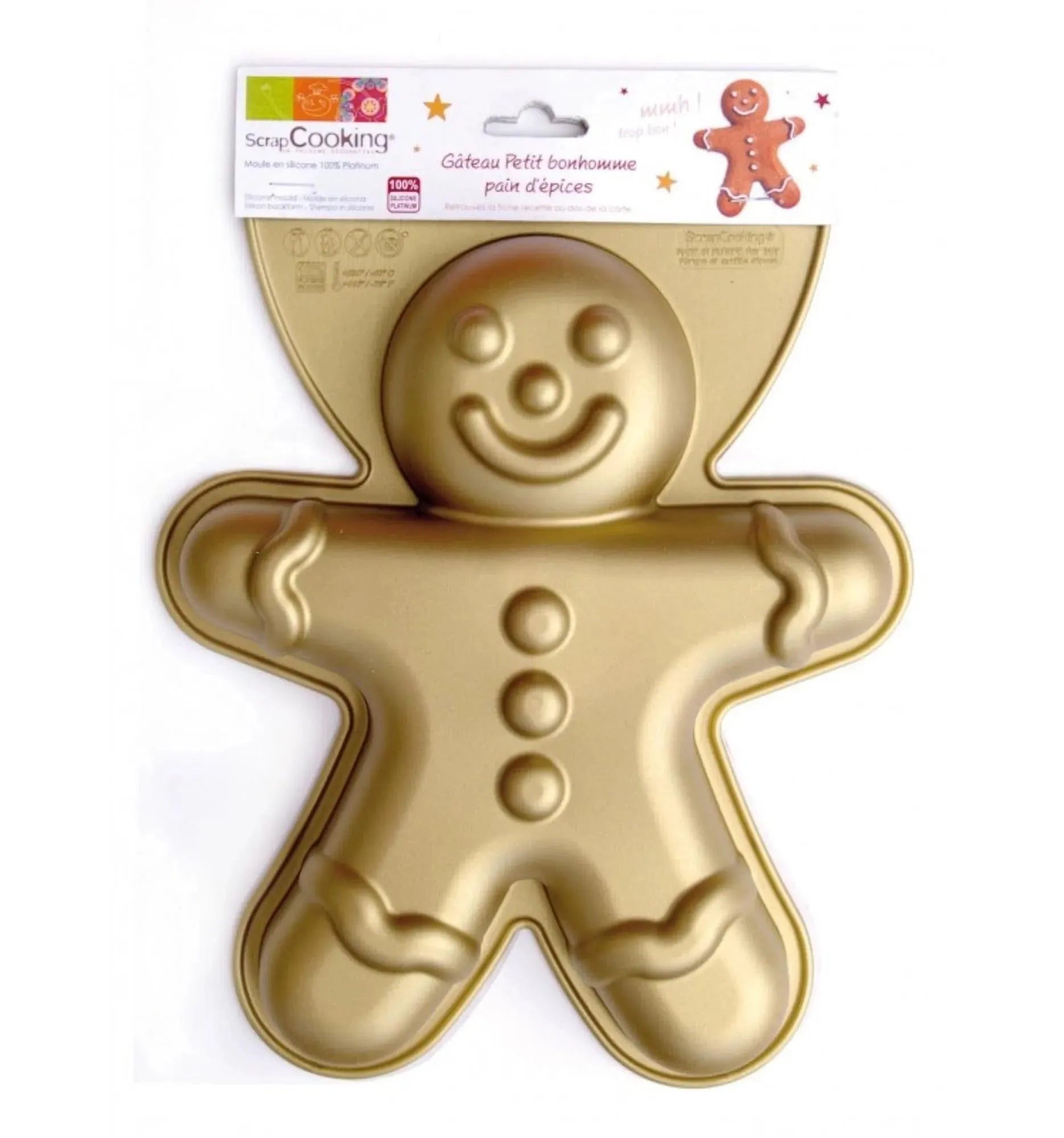 Goldene Silikonbackform für Lebkuchenmänner: Antihaft, spülmaschinenfest, ideal für festliche Backkreationen. Perfekt für Weihnachten!