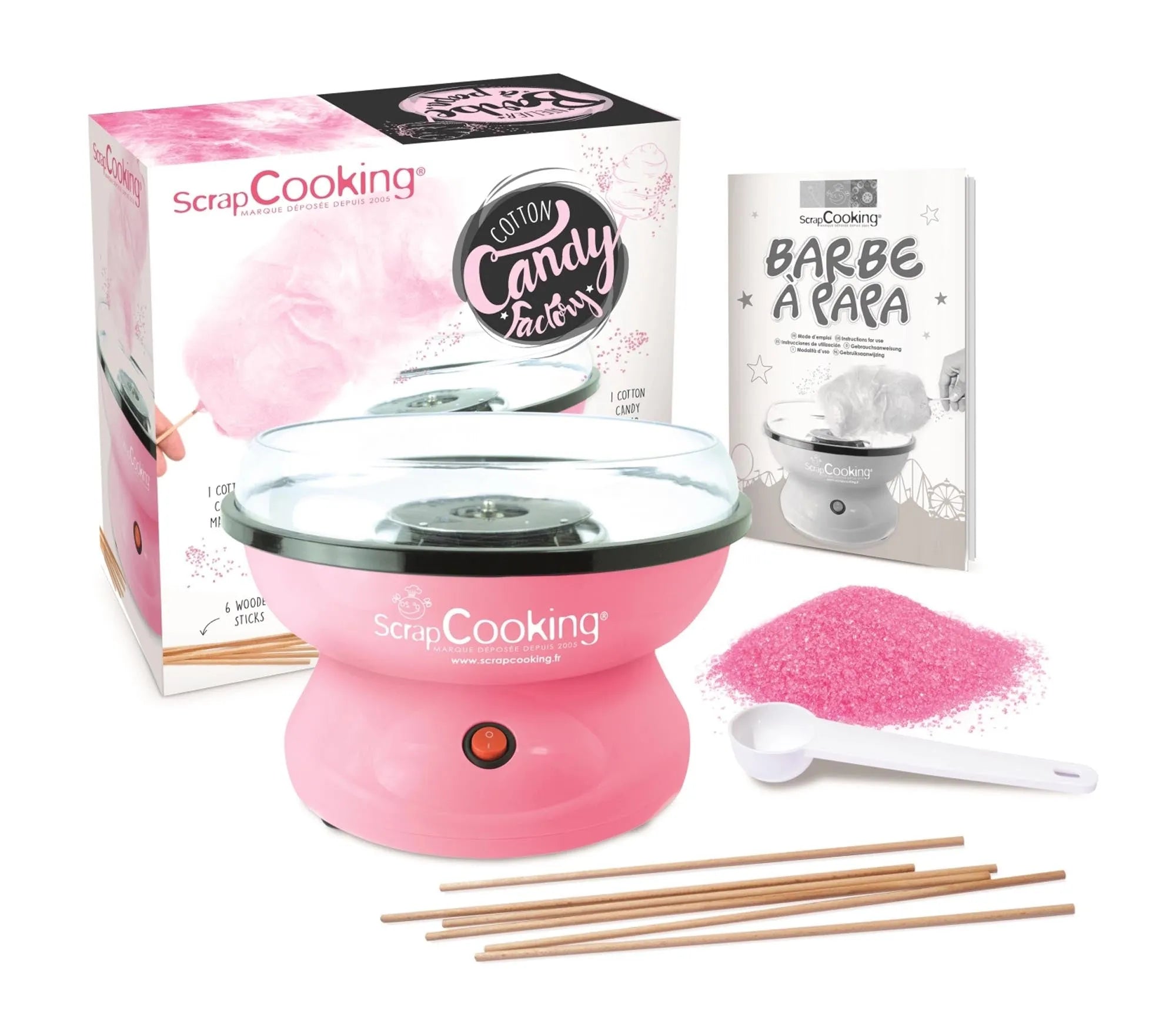 Kreieren Sie köstliche Zuckerwatte mit der pinken Scrap Cooking Maschine.