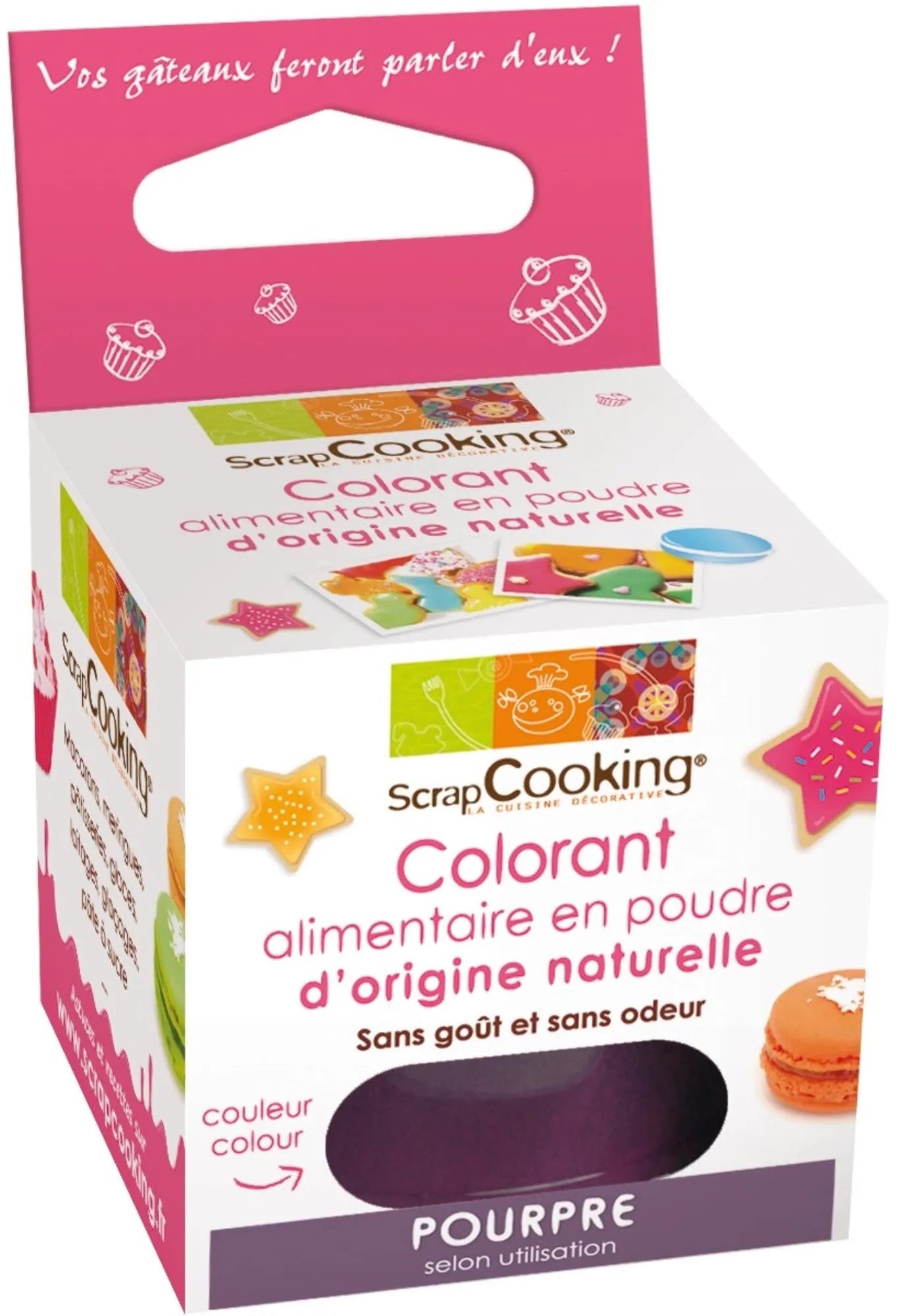 Violett Natur Farbpulver 10g von Scrap Cooking für kreative Desserts.