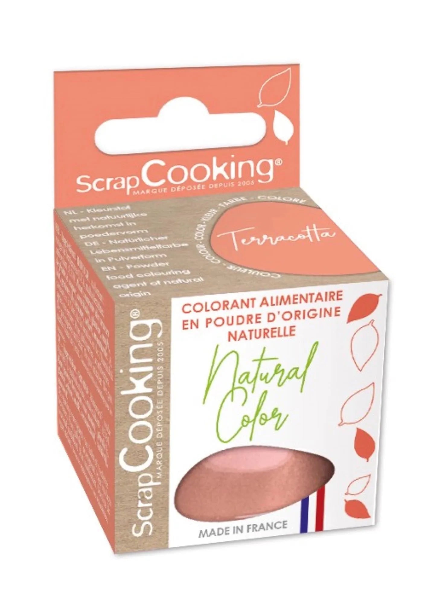 Natürlicher Farbstoff Terracotta von Scrap Cooking: 10g reines Farbvergnügen für gesunde, umweltfreundliche Back- und Kochkreationen.