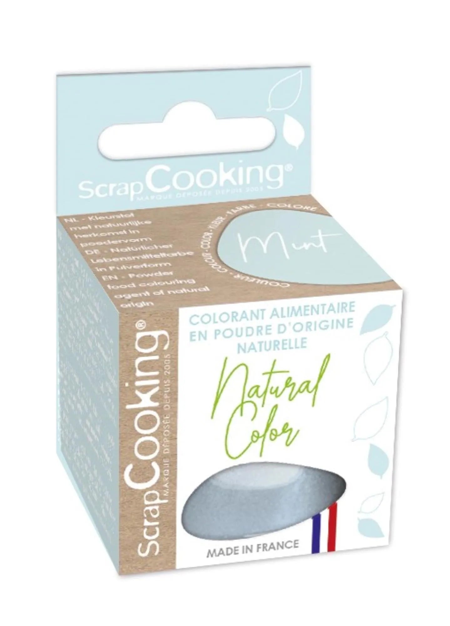 Natürlicher Farbstoff Mint-blau von Scrap Cooking: Verleiht Kuchen, Keksen und mehr eine frische, moderne Farbe. Vegan, glutenfrei, einfach zu dosieren.