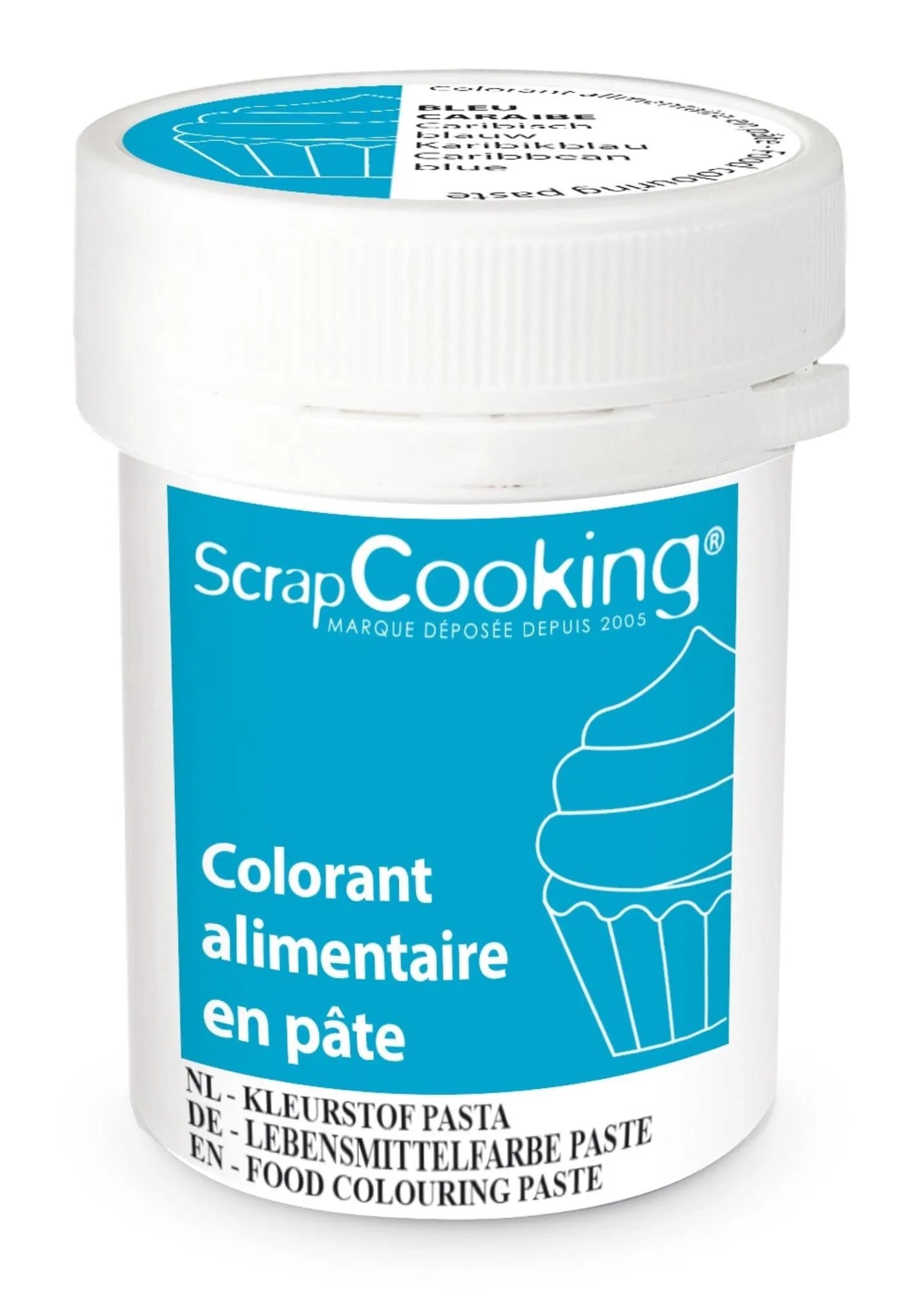 Lebensmittelfarbe Paste Karibikblau 20g von Scrap Cooking: Intensive, natürliche Farbe für Teige, Cremes und Desserts. Einfach dosierbar.