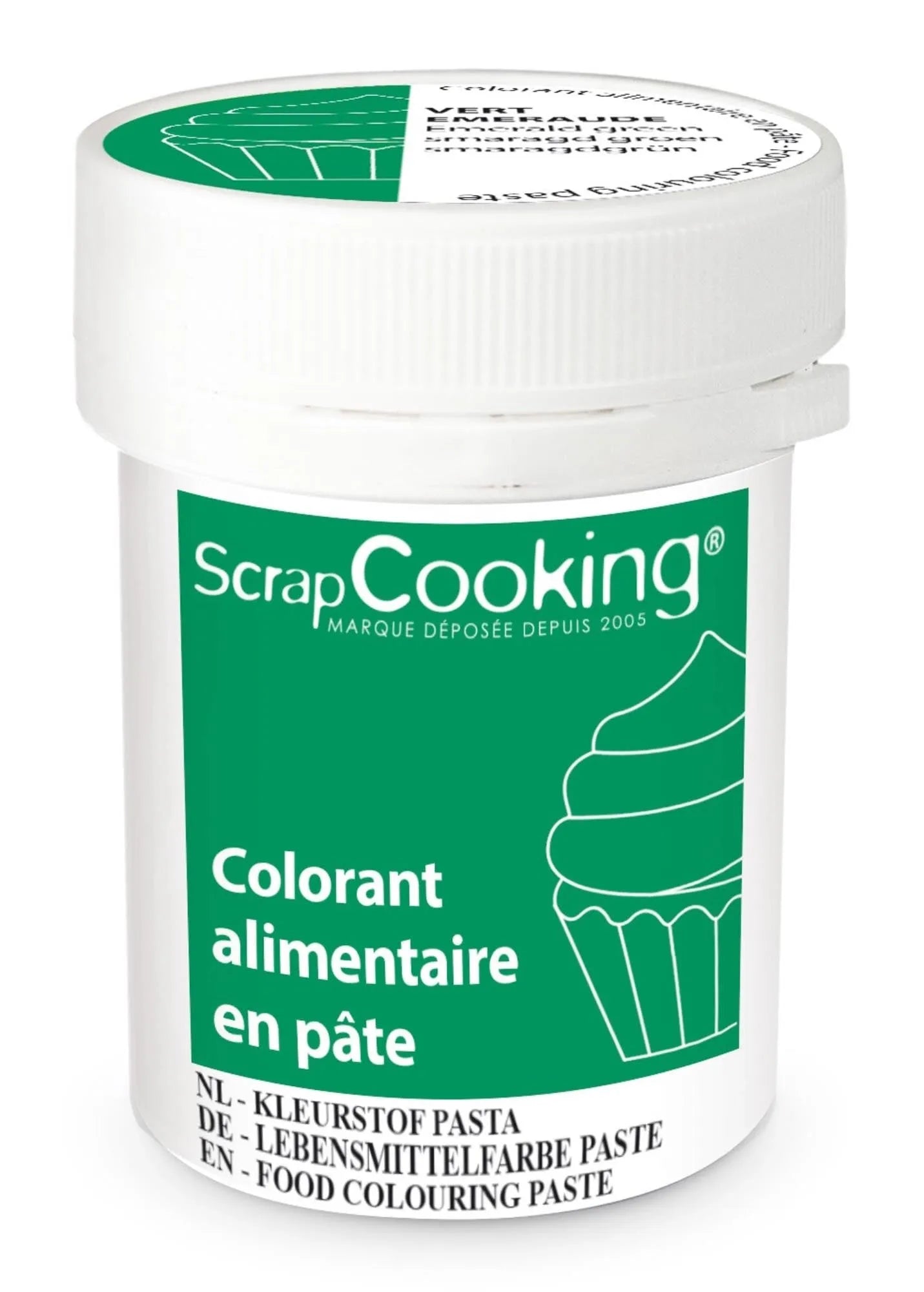 Intensive Lebensmittelfarbe Paste Emeraldgrün 20g von Scrap Cooking: Ideal für Teige, Cremes, Glasuren. Einfach dosierbar, lebendig, geschmackneutral.