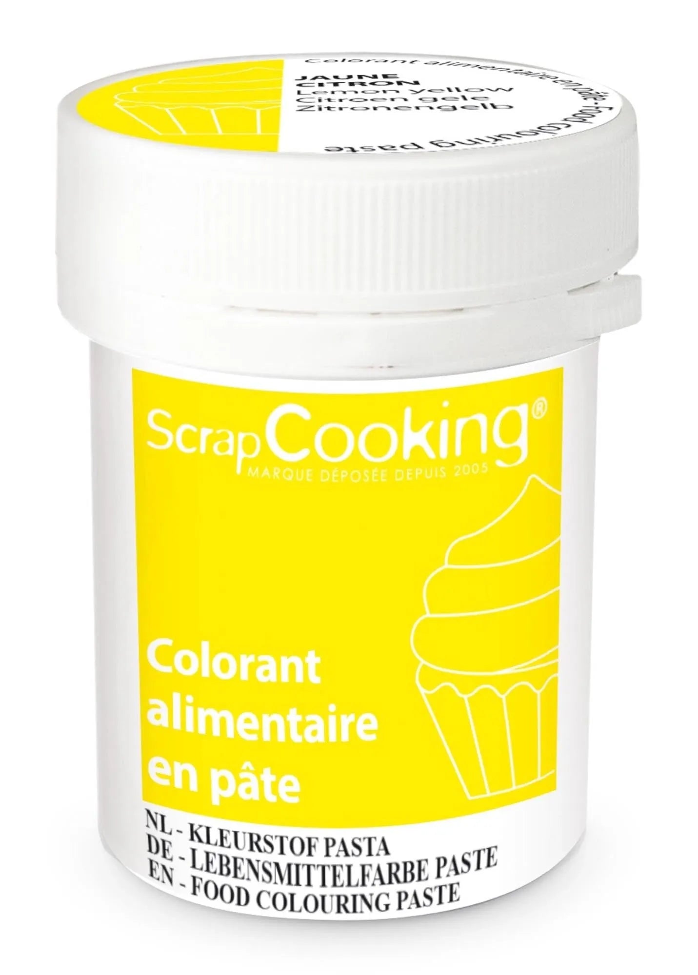 Lebensmittelfarbe Paste Zitronengelb 20g von Scrap Cooking: Intensives Gelb für Kuchen, Torten, Kekse. Einfach dosierbar, wasserbasiert, ohne künstliche Zusätze.