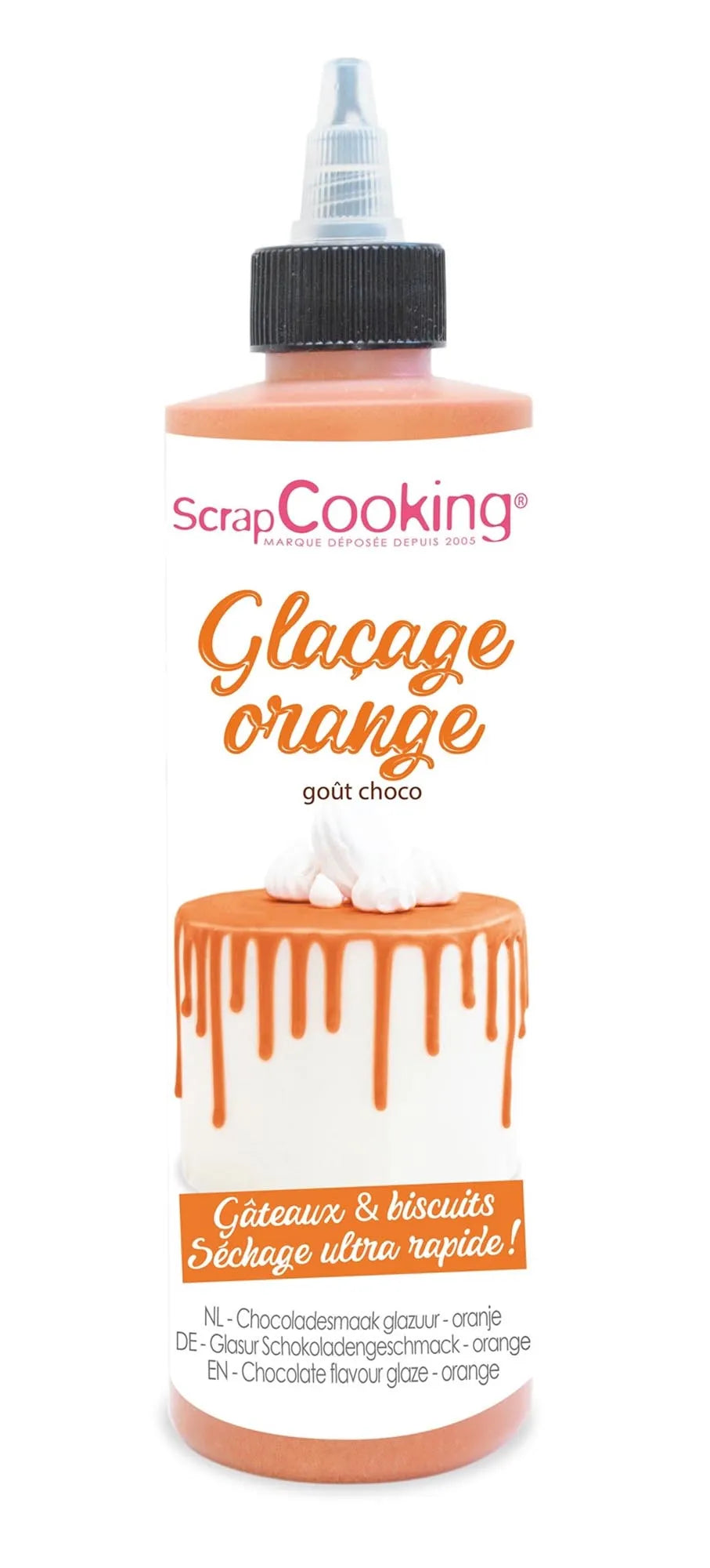 Orange Schokoladenglasur für Drip Cakes: 130g Genuss mit Schoko- und Orangenaroma. Perfekt für Torten, einfach anzuwenden!