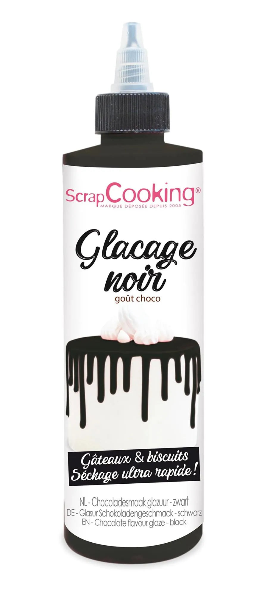 Veredeln Sie Ihre Torten mit schwarzer Schokoladenglasur von Scrap Cooking.