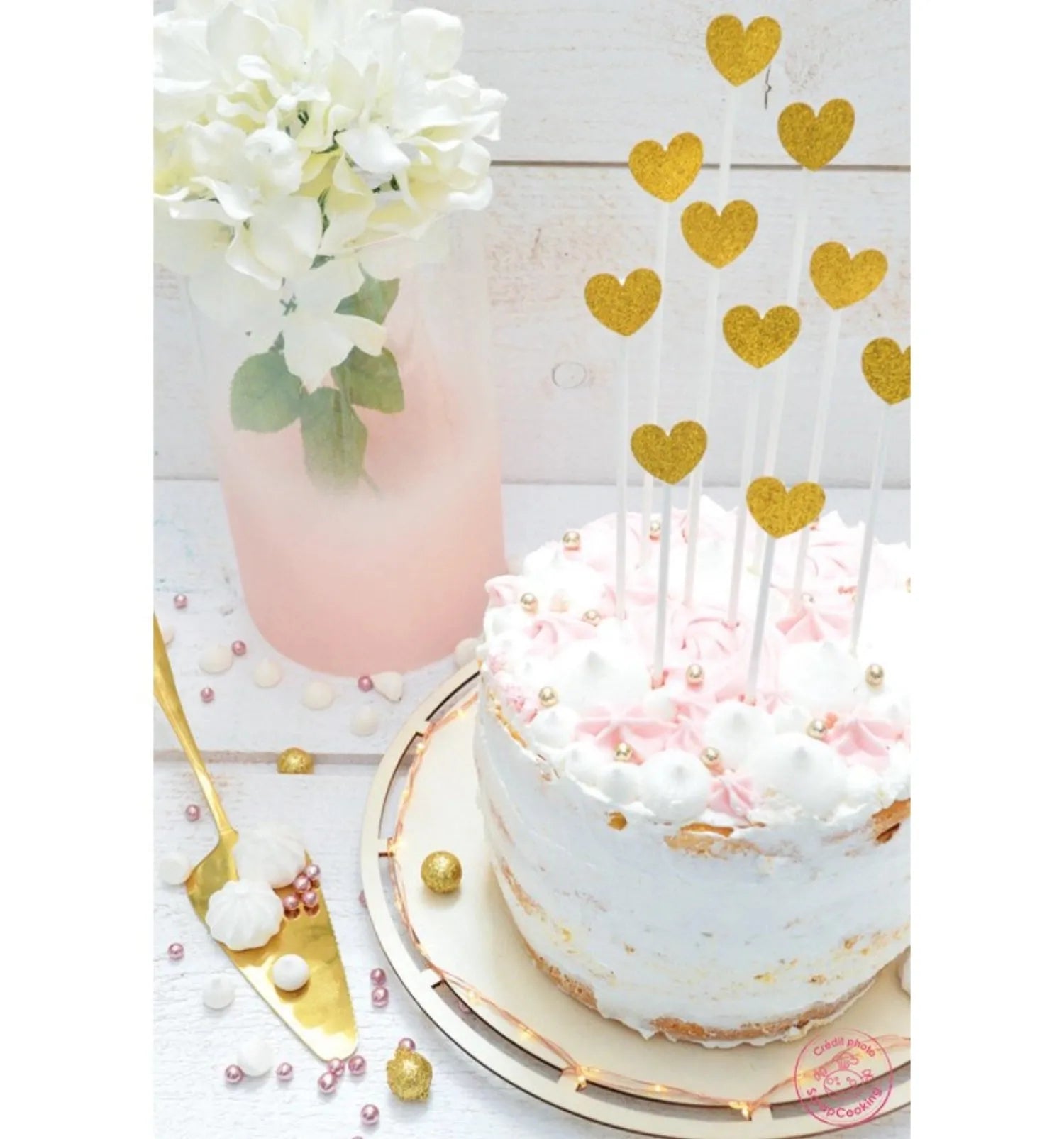 10er Set Cakes Toppers goldene Herzen