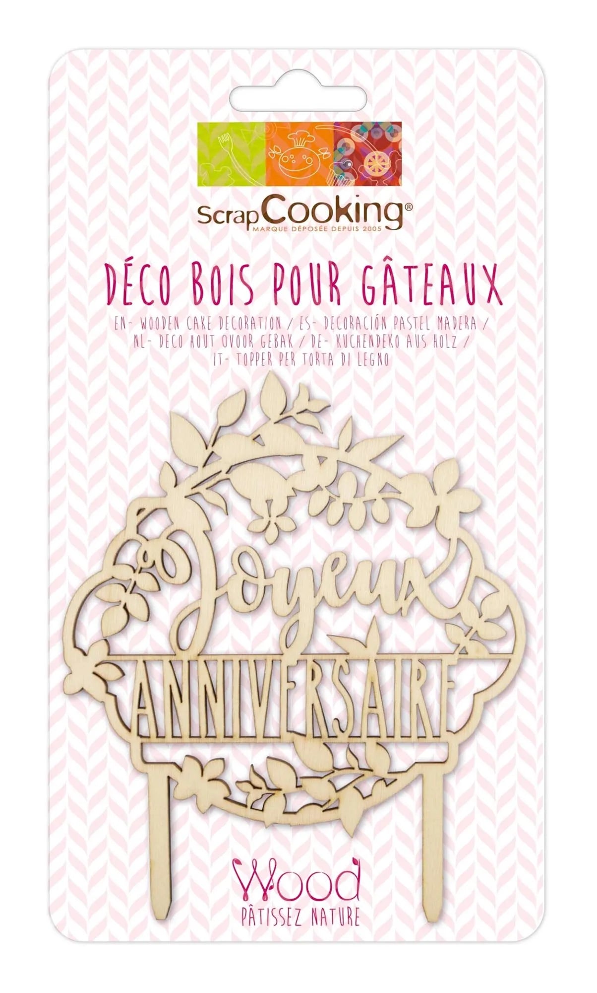 Eleganter Holz-Cake Topper "Joyeux anniversaire" von Scrap Cooking.