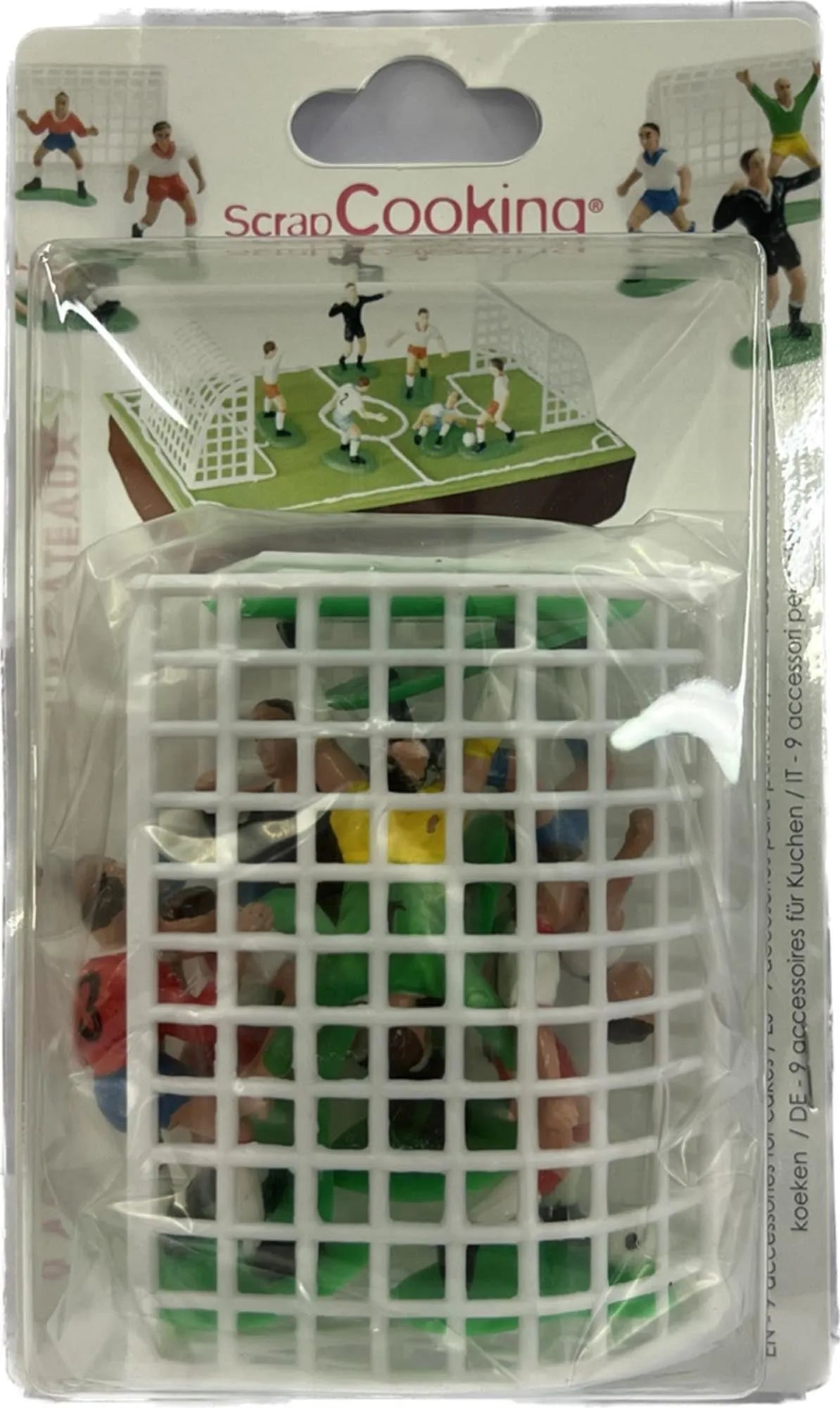 9 bunte Fußballfiguren für originelle Tortendekorationen.