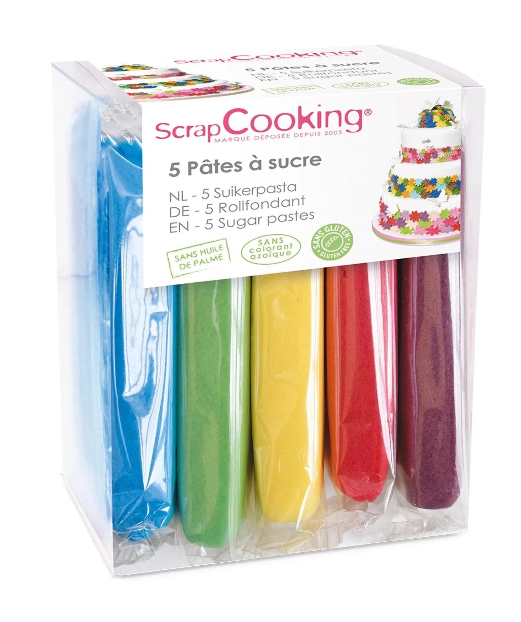 5er Set Zuckerpasten fuchsia, violett,gelb,grün,blau 5x80g - KAQTU Design